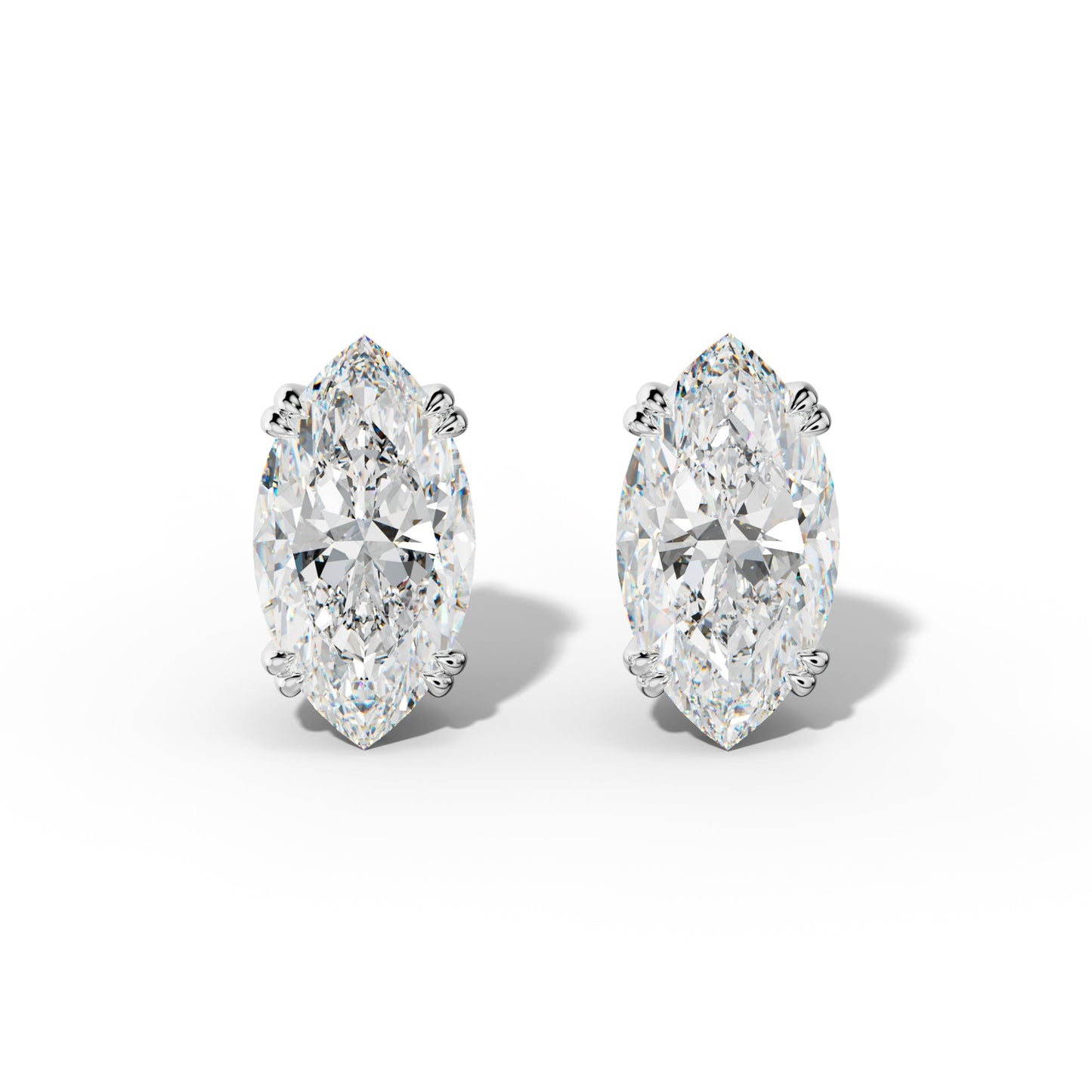 Marquise Diamond Stud Earrings With Claw Double Prongs - 1/2 - 14K Rose Gold