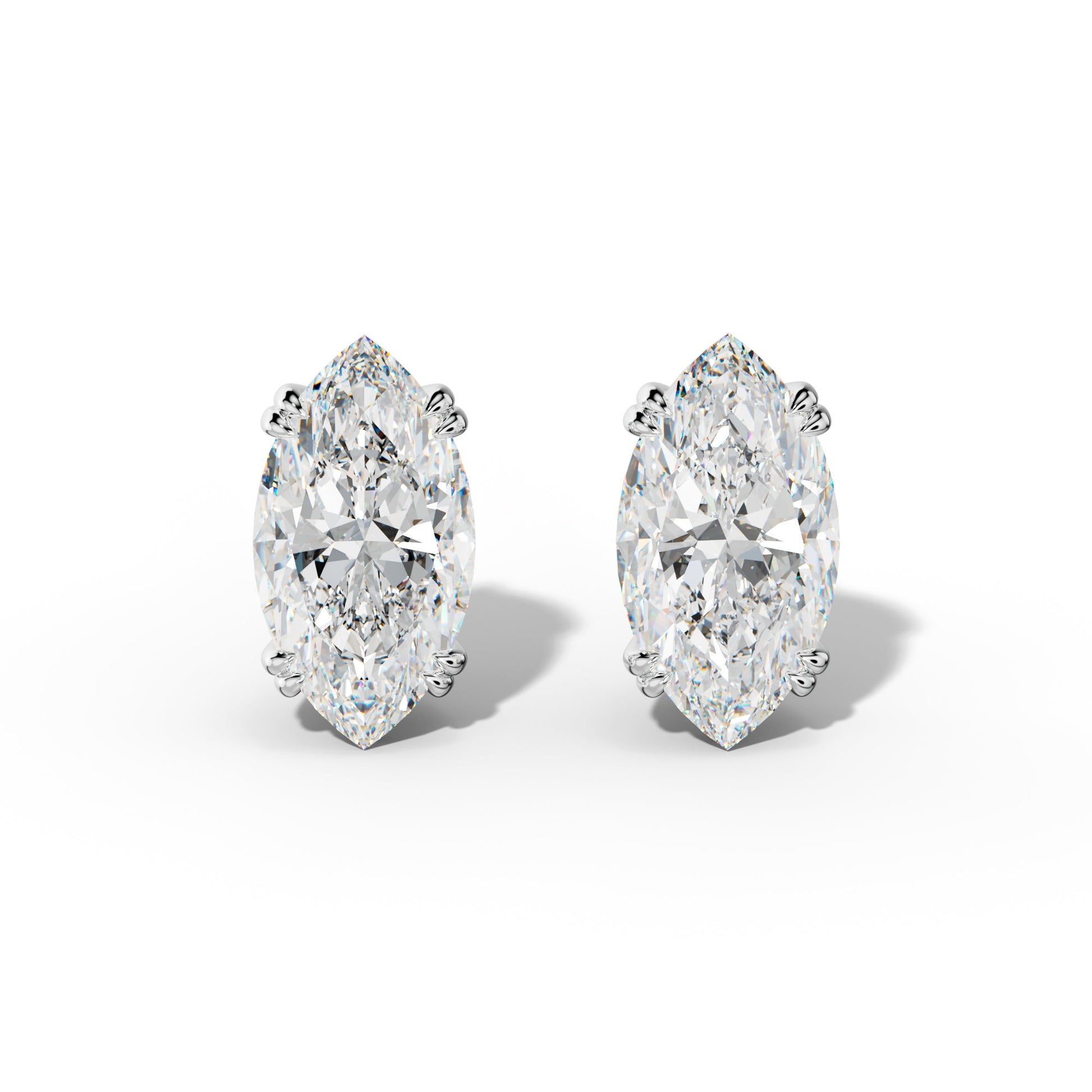 Marquise Diamond Stud Earrings With Claw Double Prongs - 1/2 - 14K Rose Gold