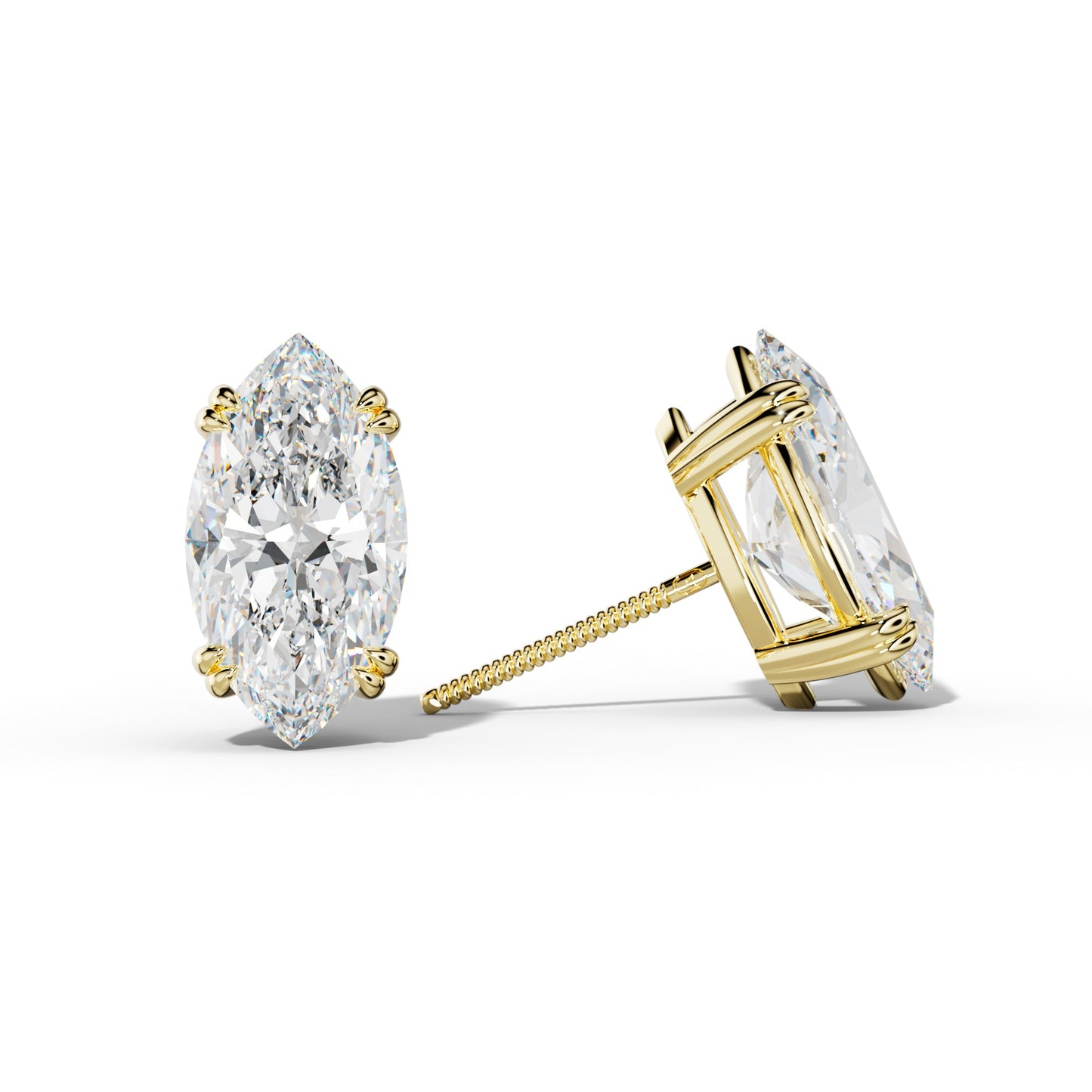 Marquise Diamond Stud Earrings With Claw Double Prongs - 1/2 - 18K White Gold