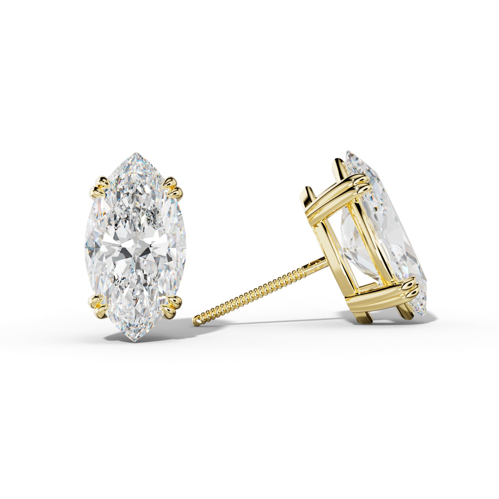 Marquise Diamond Stud Earrings With Claw Double Prongs - 1/2 - 18K White Gold