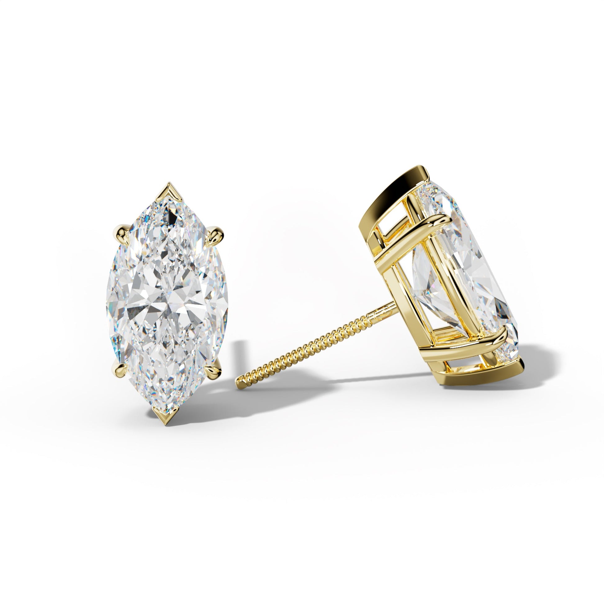 Marquise Diamond Stud Earrings With Four Claw And V Prongs - 1/2 - 18K White Gold