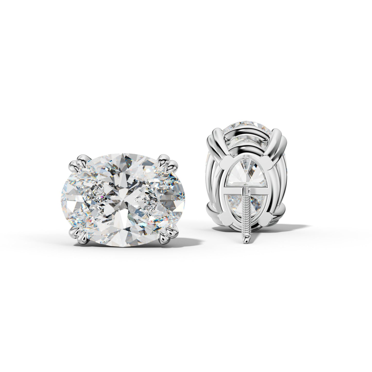 Oval Diamond Stud Earrings With Claw Double Prongs - 1/2 - 14K Yellow Gold