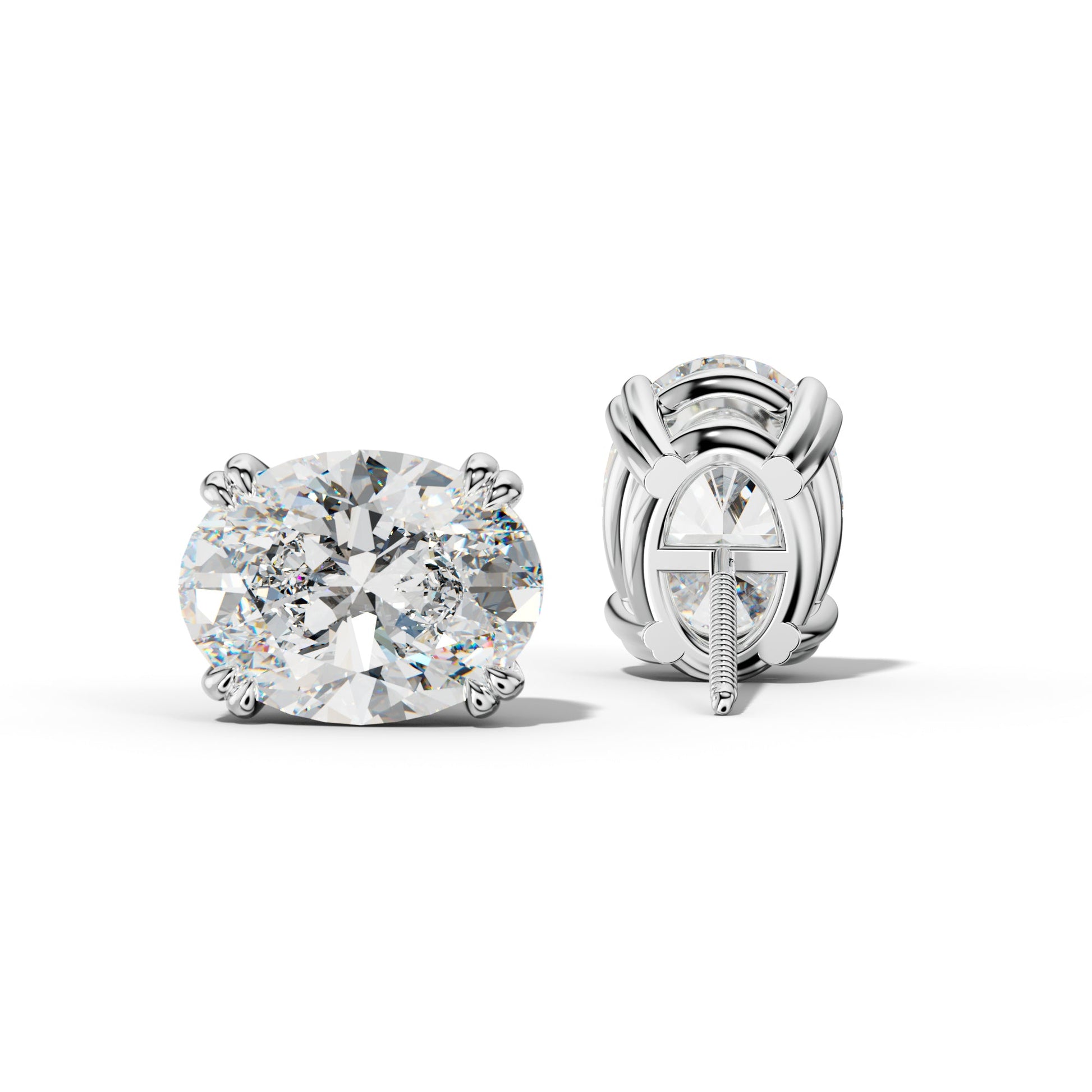 Oval Diamond Stud Earrings With Claw Double Prongs - 1/2 - 14K Yellow Gold