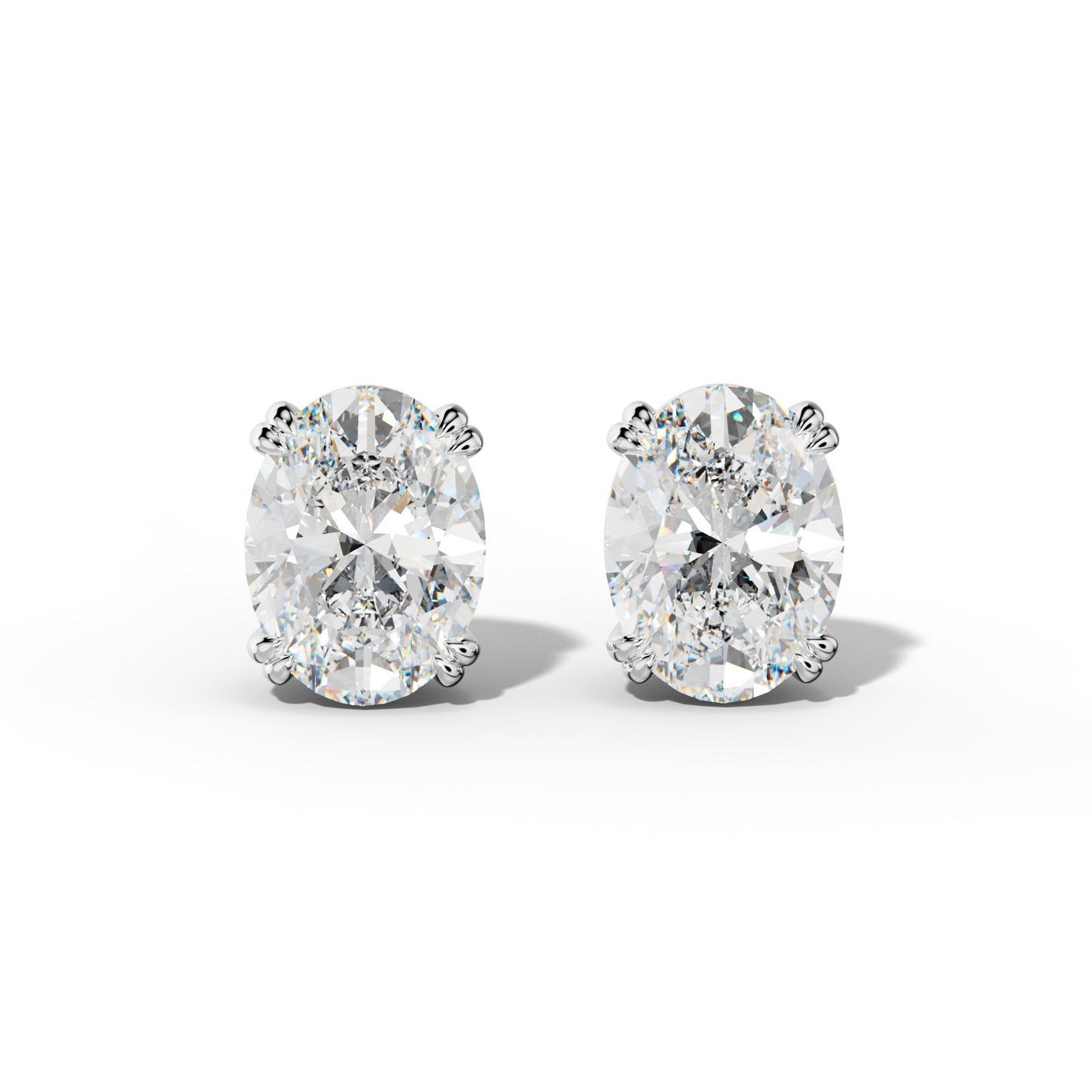 Oval Diamond Stud Earrings With Claw Double Prongs - 1/2 - 14K Rose Gold