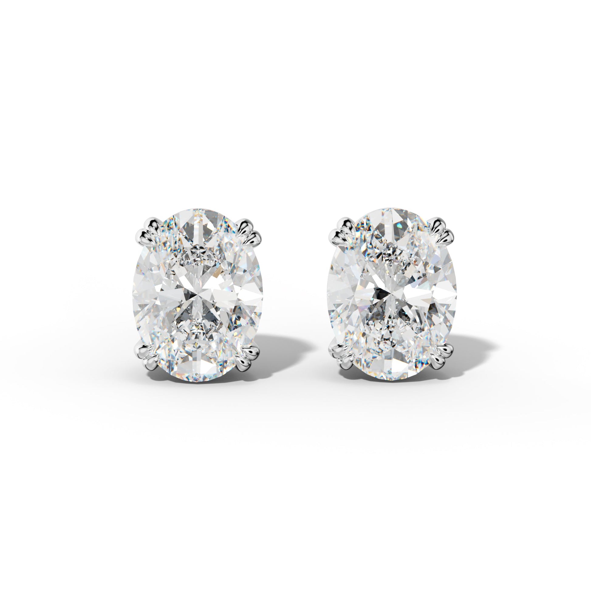 Oval Diamond Stud Earrings With Claw Double Prongs - 1/2 - 14K Rose Gold