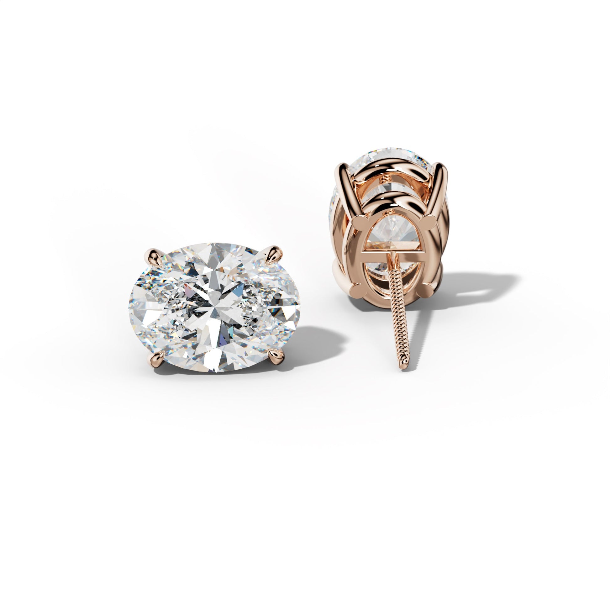 Oval Diamond Stud Earrings With Four Claw Prongs - 1/2 - Platinum 950