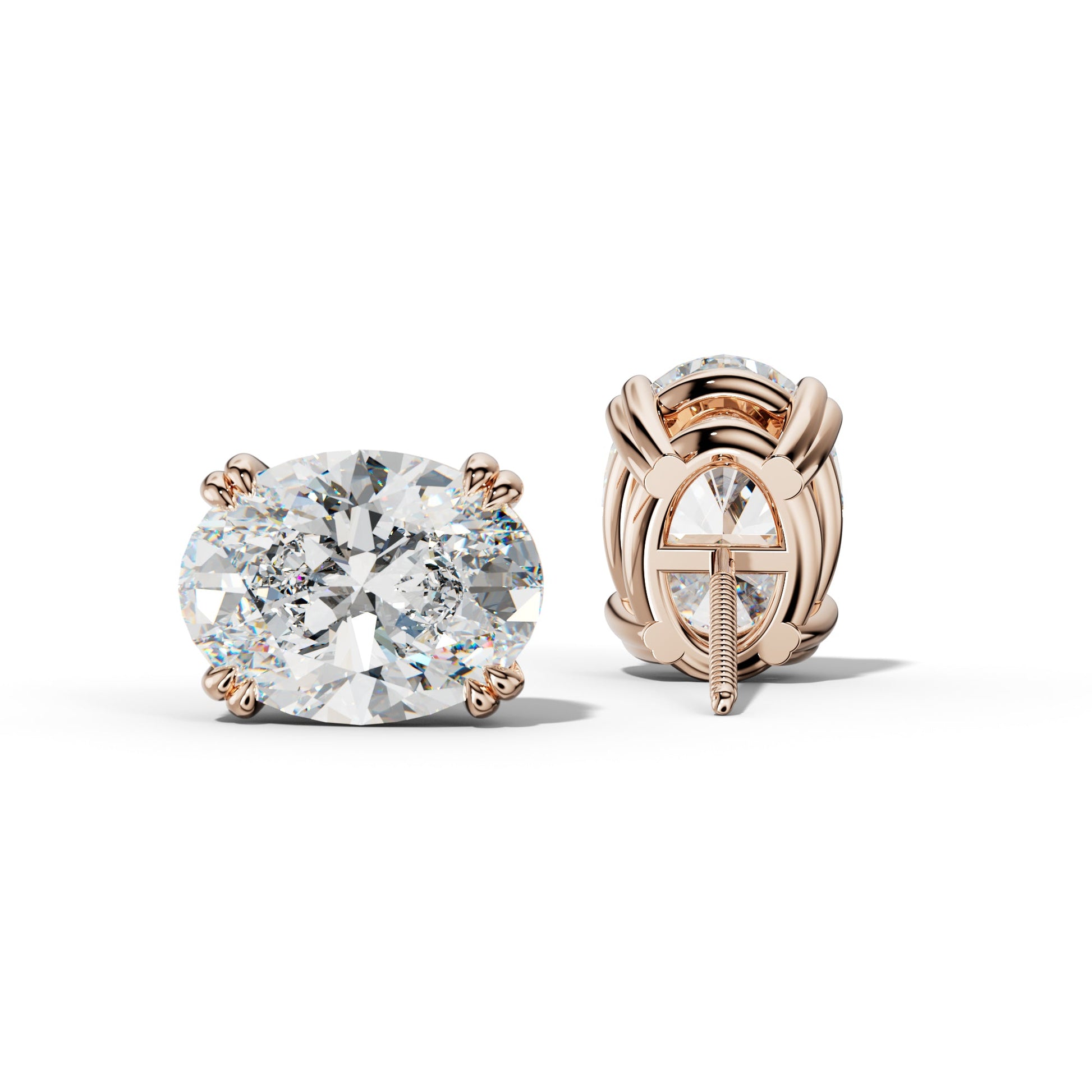 Oval Diamond Stud Earrings With Claw Double Prongs - 1/2 - Platinum 950