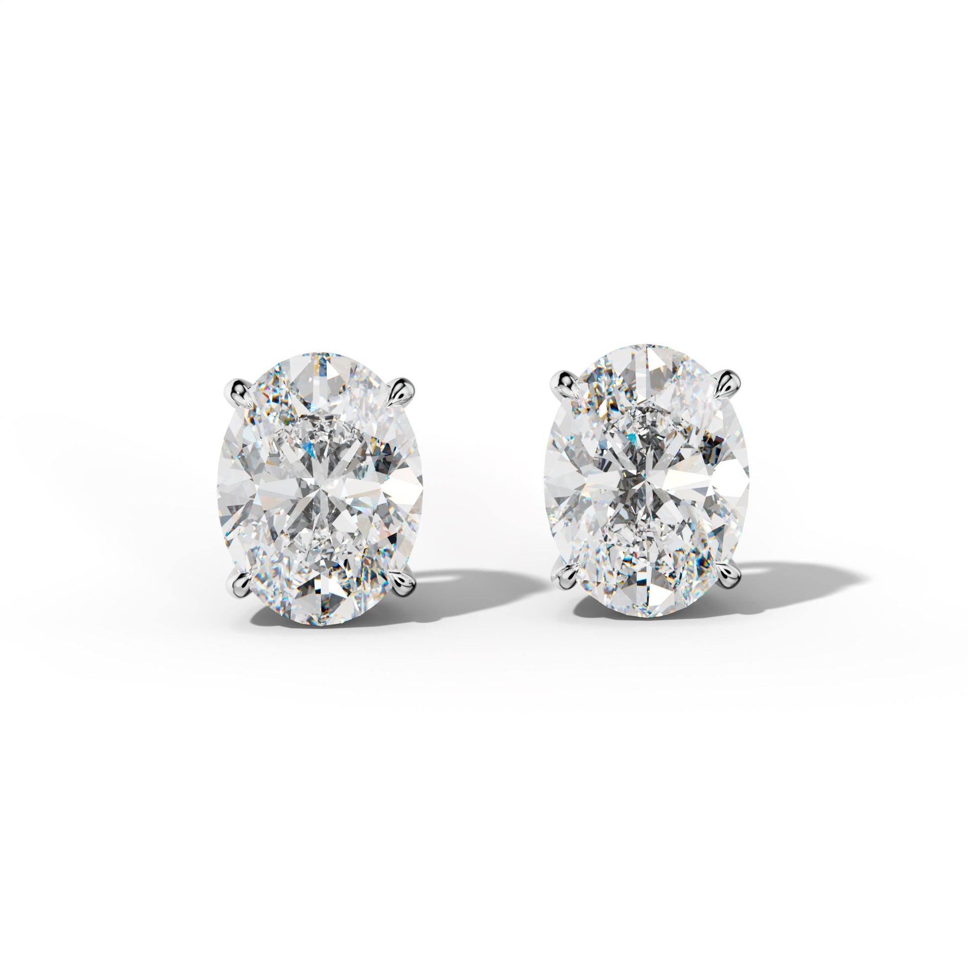Oval Diamond Stud Earrings With Four Claw Prongs - 1/2 - 14K Rose Gold