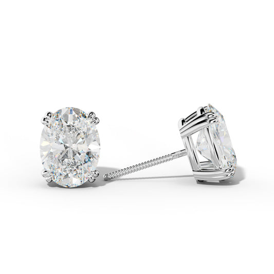 Oval Diamond Stud Earrings With Claw Double Prongs