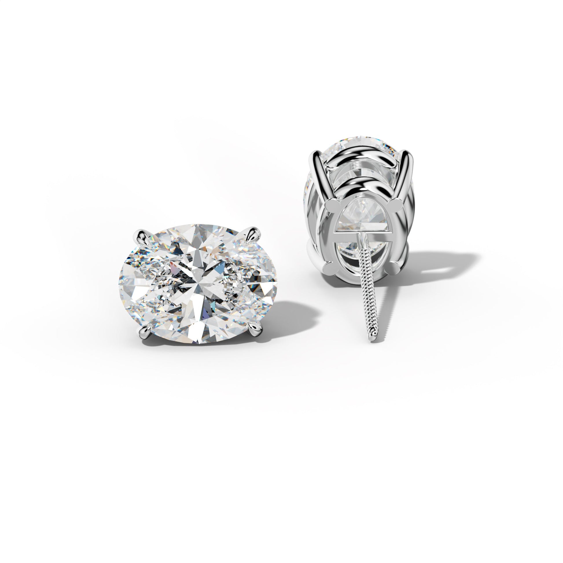 Oval Diamond Stud Earrings With Four Claw Prongs - 1/2 - 14K Yellow Gold