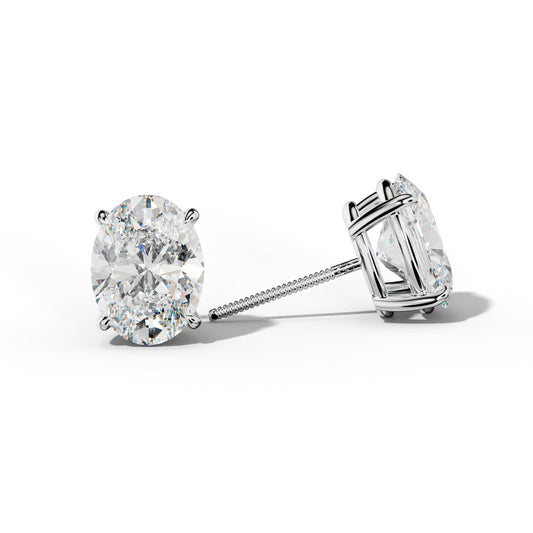 Oval Diamond Stud Earrings With Four Claw Prongs