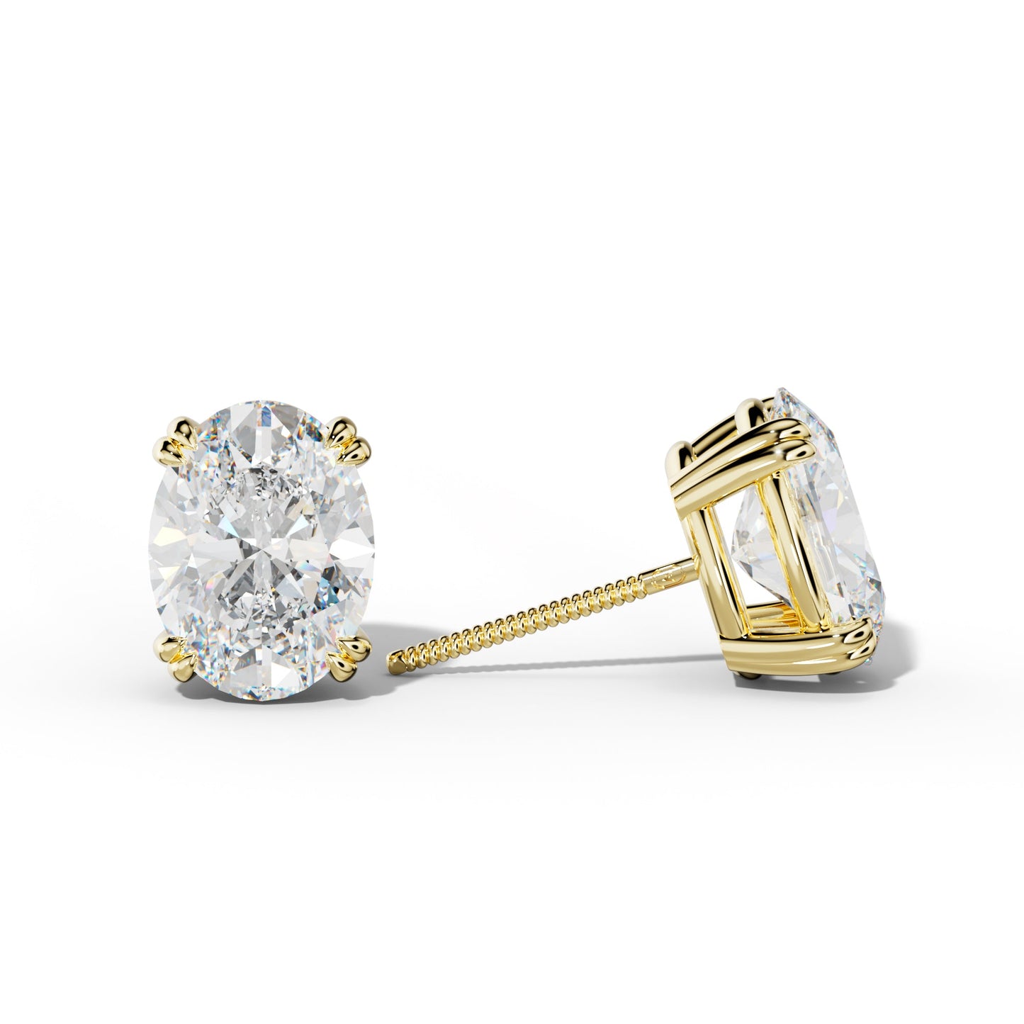 Oval Diamond Stud Earrings With Claw Double Prongs - 1/2 - 18K White Gold