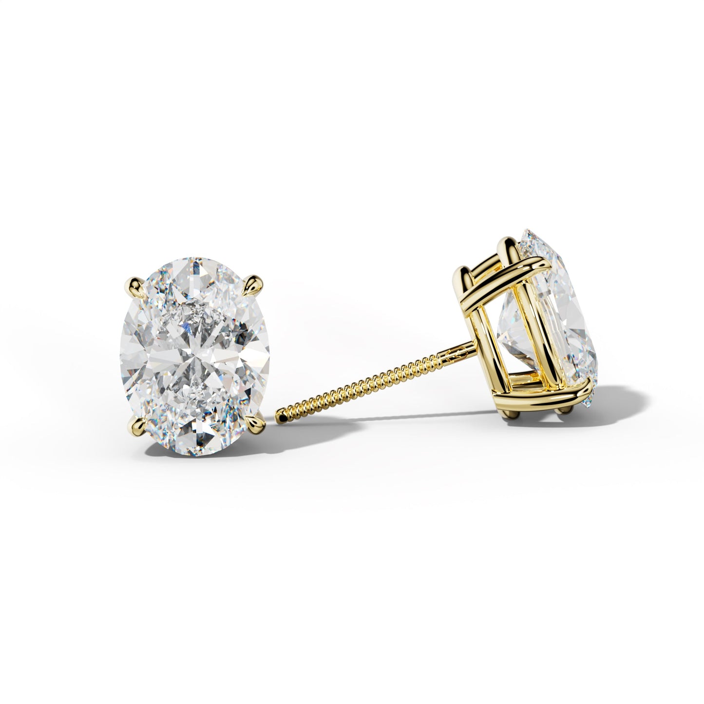 Oval Diamond Stud Earrings With Four Claw Prongs - 1/2 - 18K White Gold