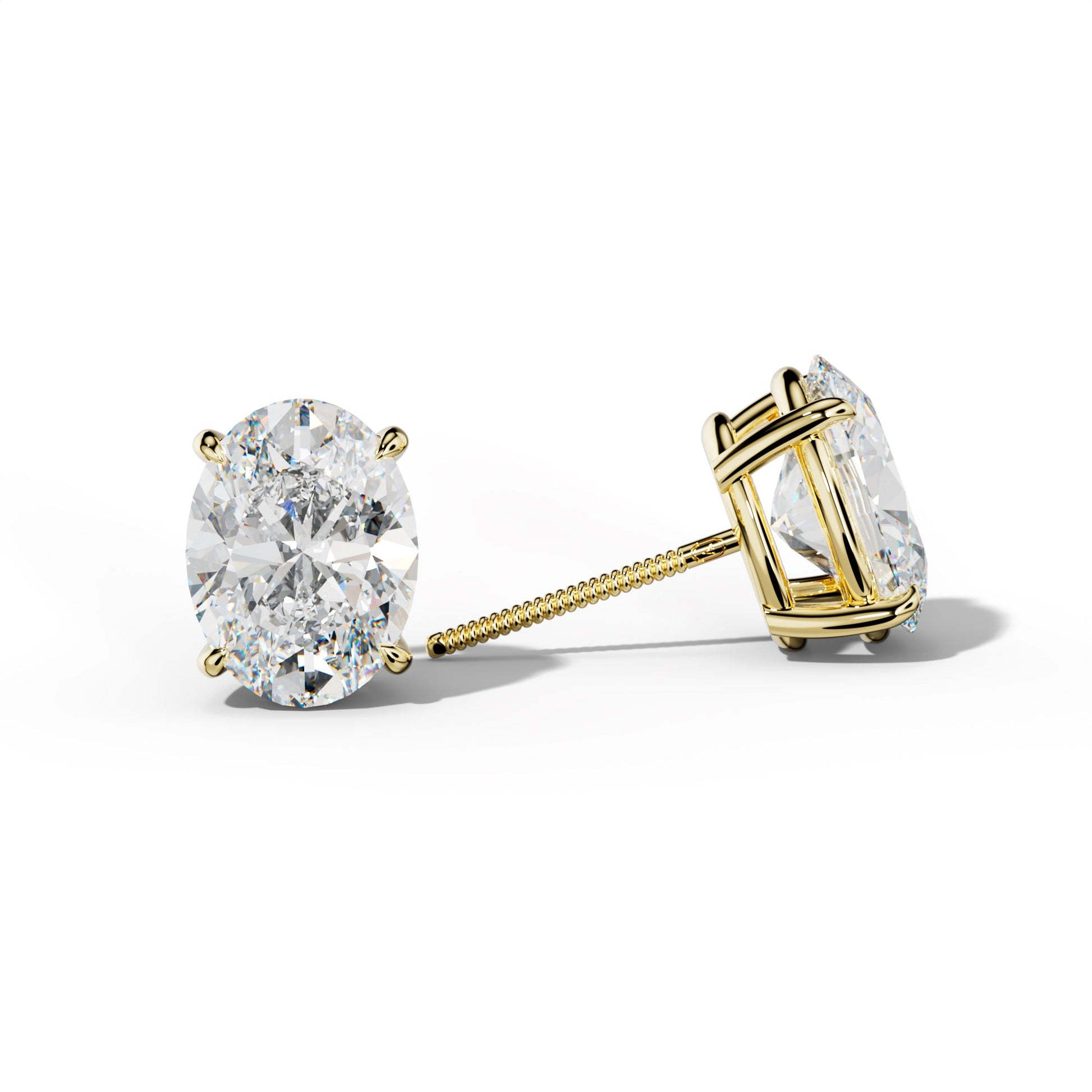 Oval Diamond Stud Earrings With Four Claw Prongs - 1/2 - 18K White Gold
