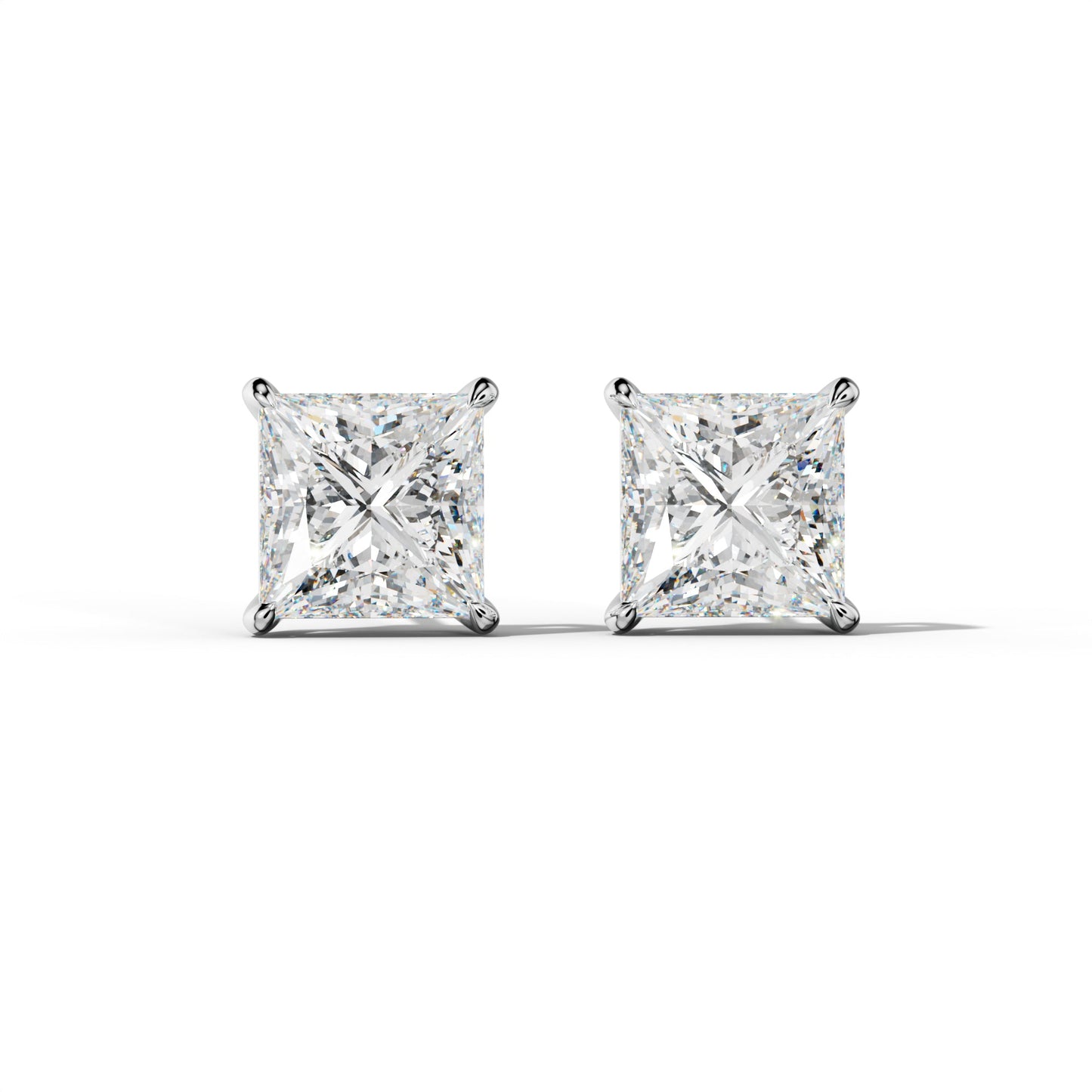 Princess Cut  Diamond Stud Earrings With Four Claw Prongs - 1/2 - 14K Rose Gold
