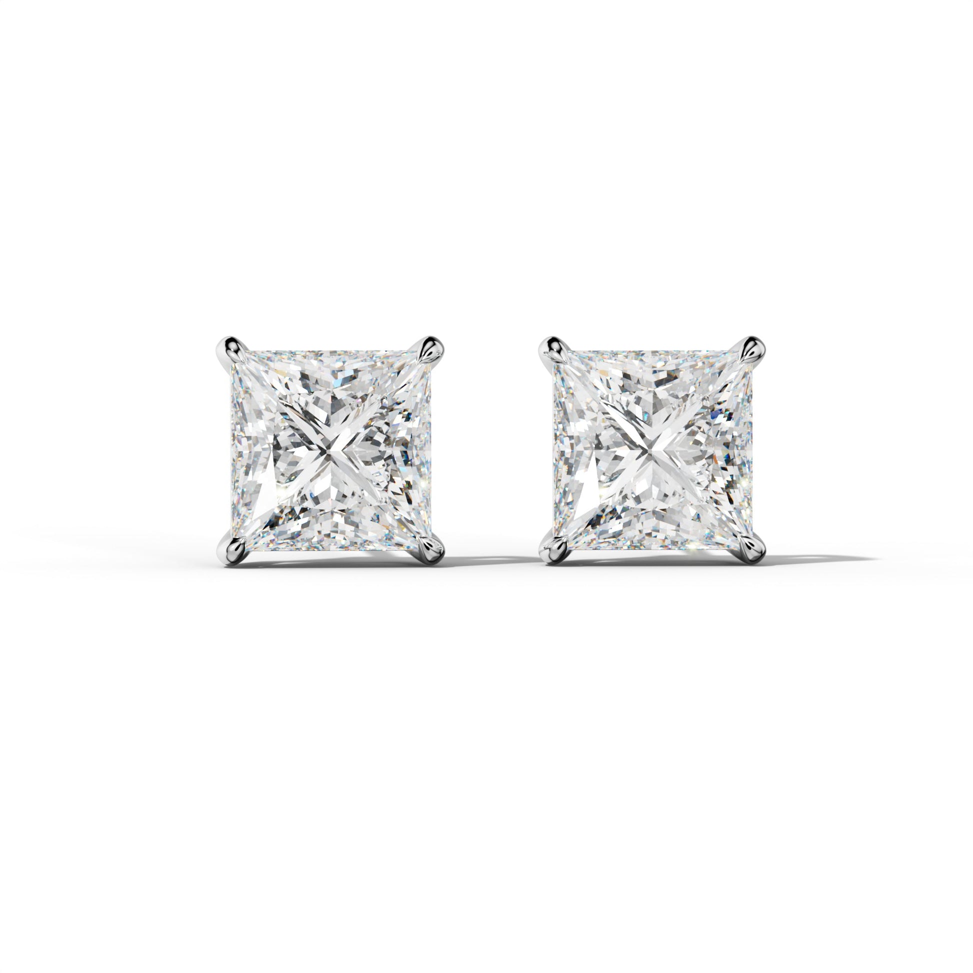 Princess Cut  Diamond Stud Earrings With Four Claw Prongs - 1/2 - 14K Rose Gold