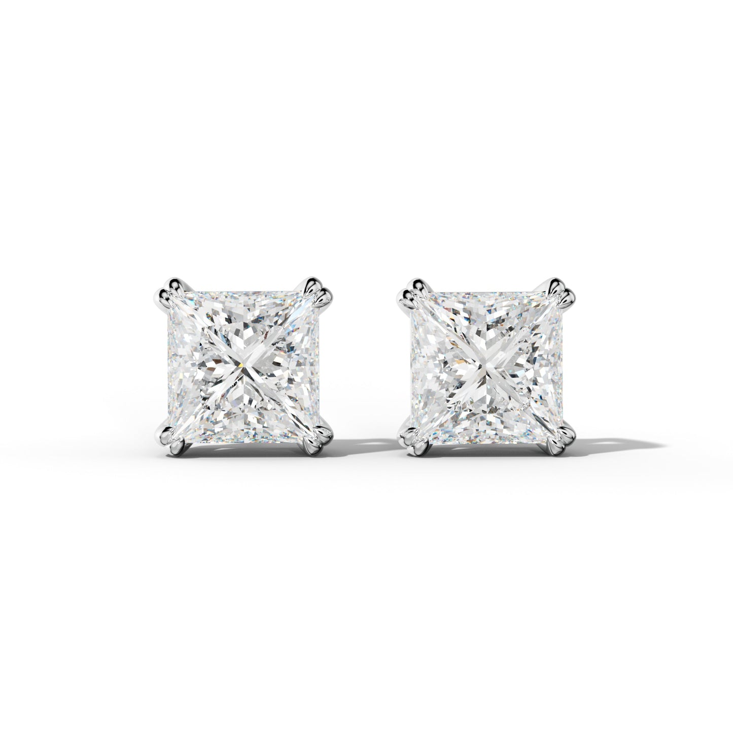 Princess Cut  Diamond Stud Earrings With Claw Double Prongs - 1/2 - 14K Rose Gold