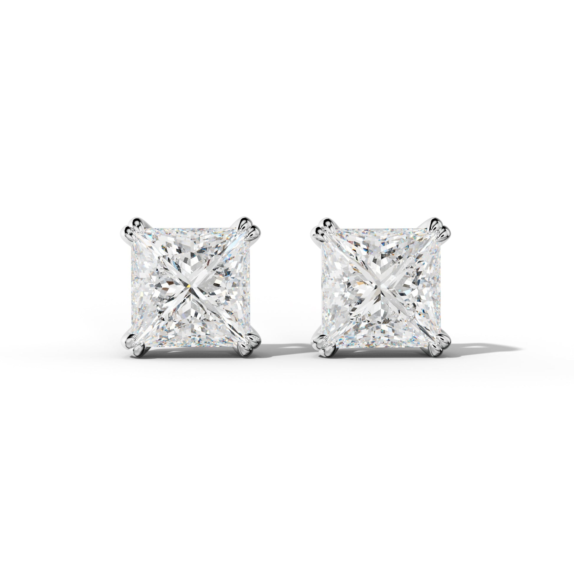 Princess Cut  Diamond Stud Earrings With Claw Double Prongs - 1/2 - 14K Rose Gold