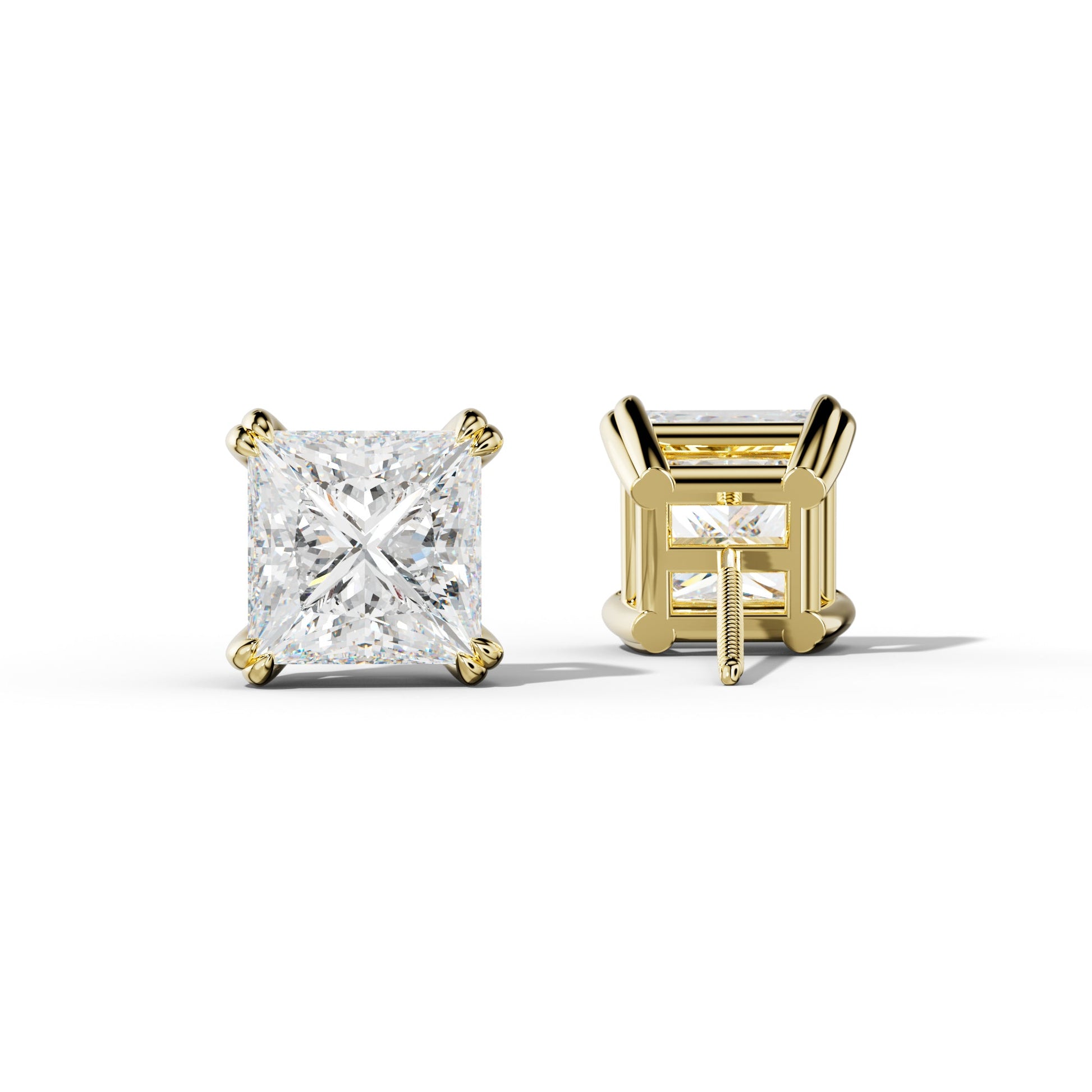 Princess Cut  Diamond Stud Earrings With Claw Double Prongs - 1/2 - 18K Rose Gold