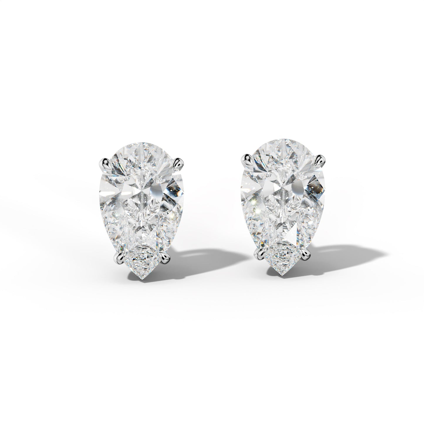 Pear Shape Diamond Stud Earrings With Four Claw Prongs - 1/2 - 14K Rose Gold
