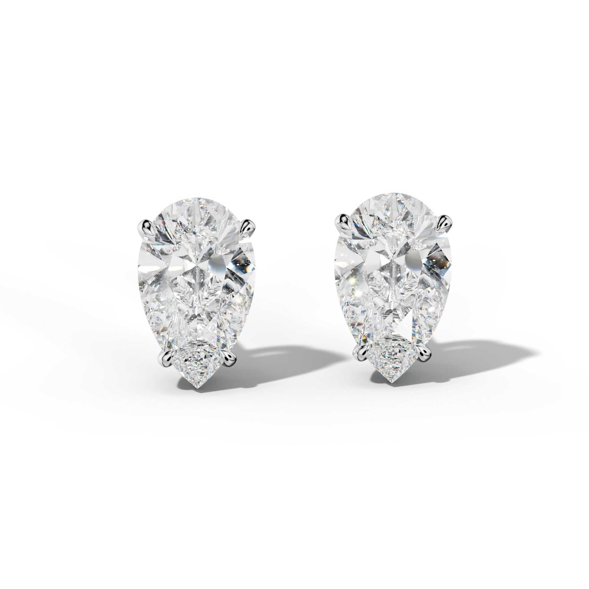 Pear Shape Diamond Stud Earrings With Four Claw Prongs - 1/2 - 14K Rose Gold