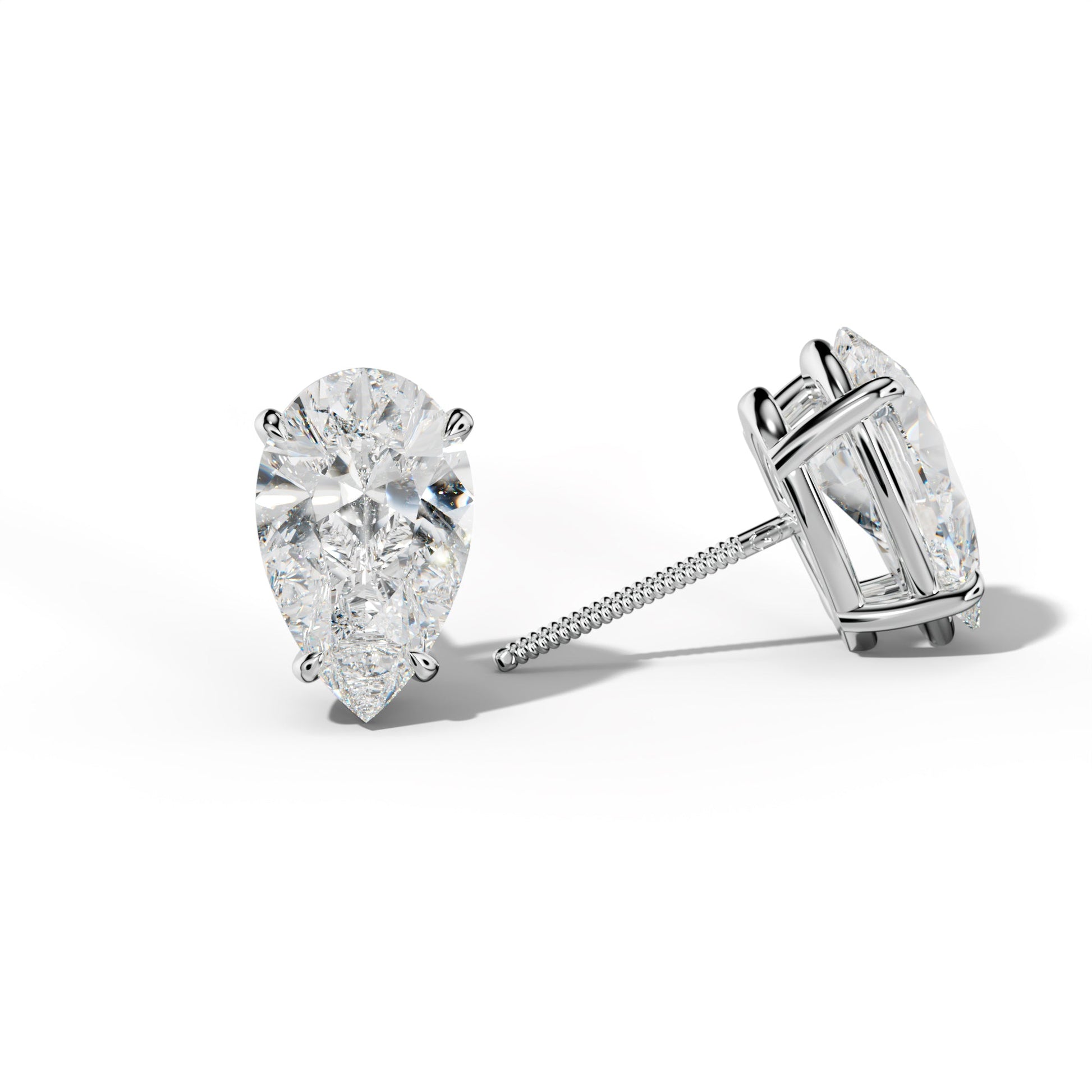 Pear Shape Diamond Stud Earrings With Four Claw Prongs