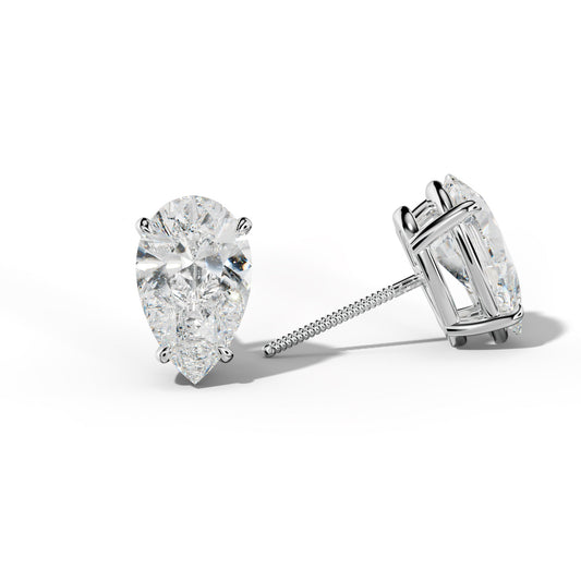 Pear Shape Diamond Stud Earrings With Four Claw Prongs