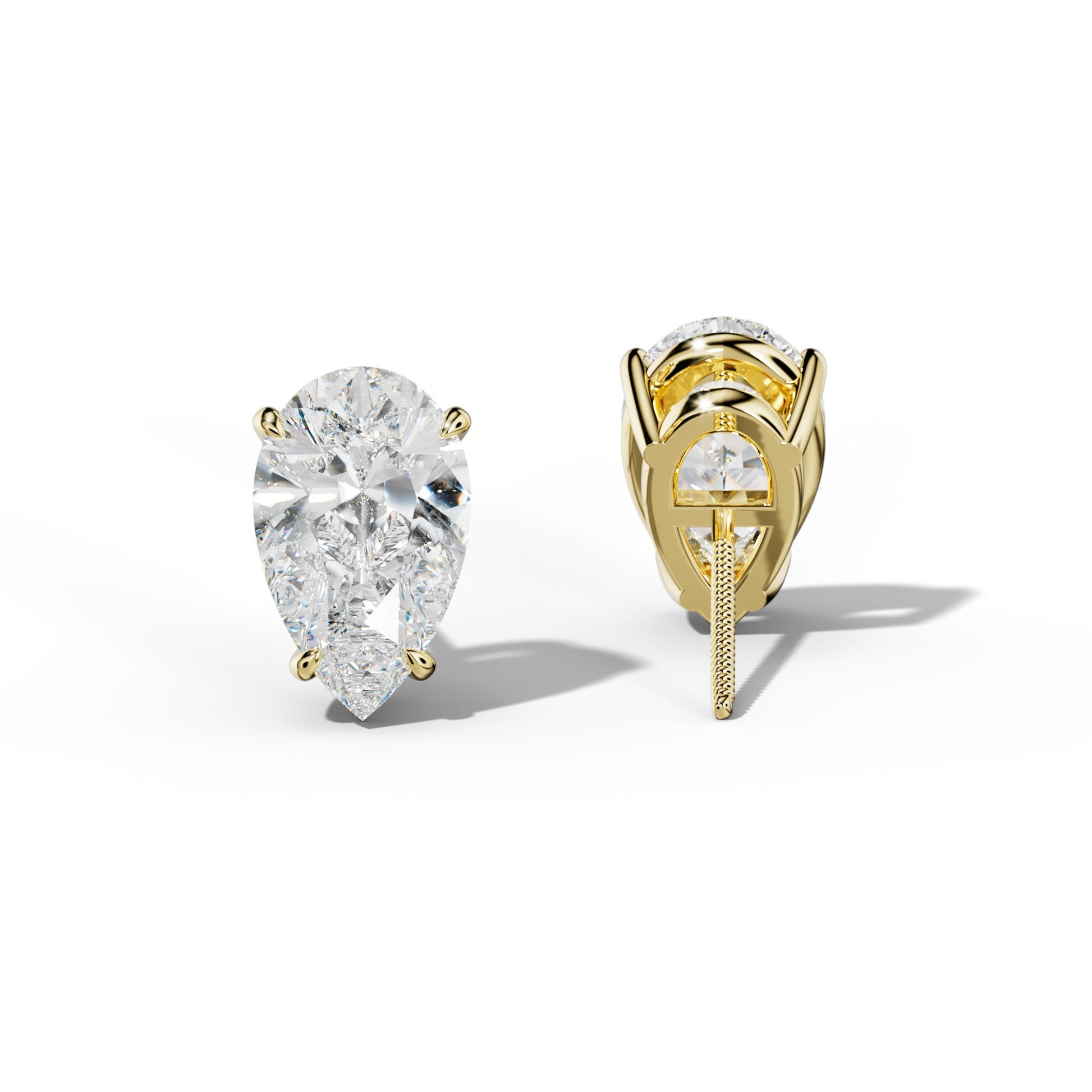 Pear Shape Diamond Stud Earrings With Four Claw Prongs - 1/2 - 18K Yellow Gold