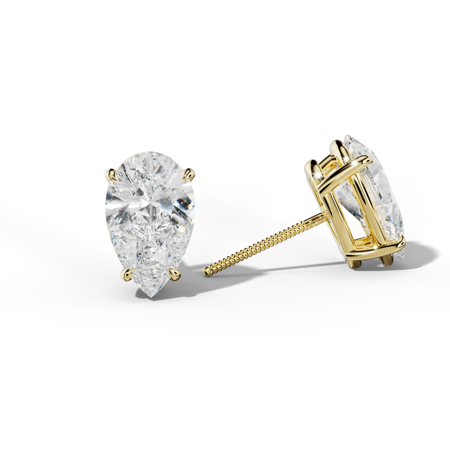 Pear Shape Diamond Stud Earrings With Four Claw Prongs - 1/2 - 18K White Gold