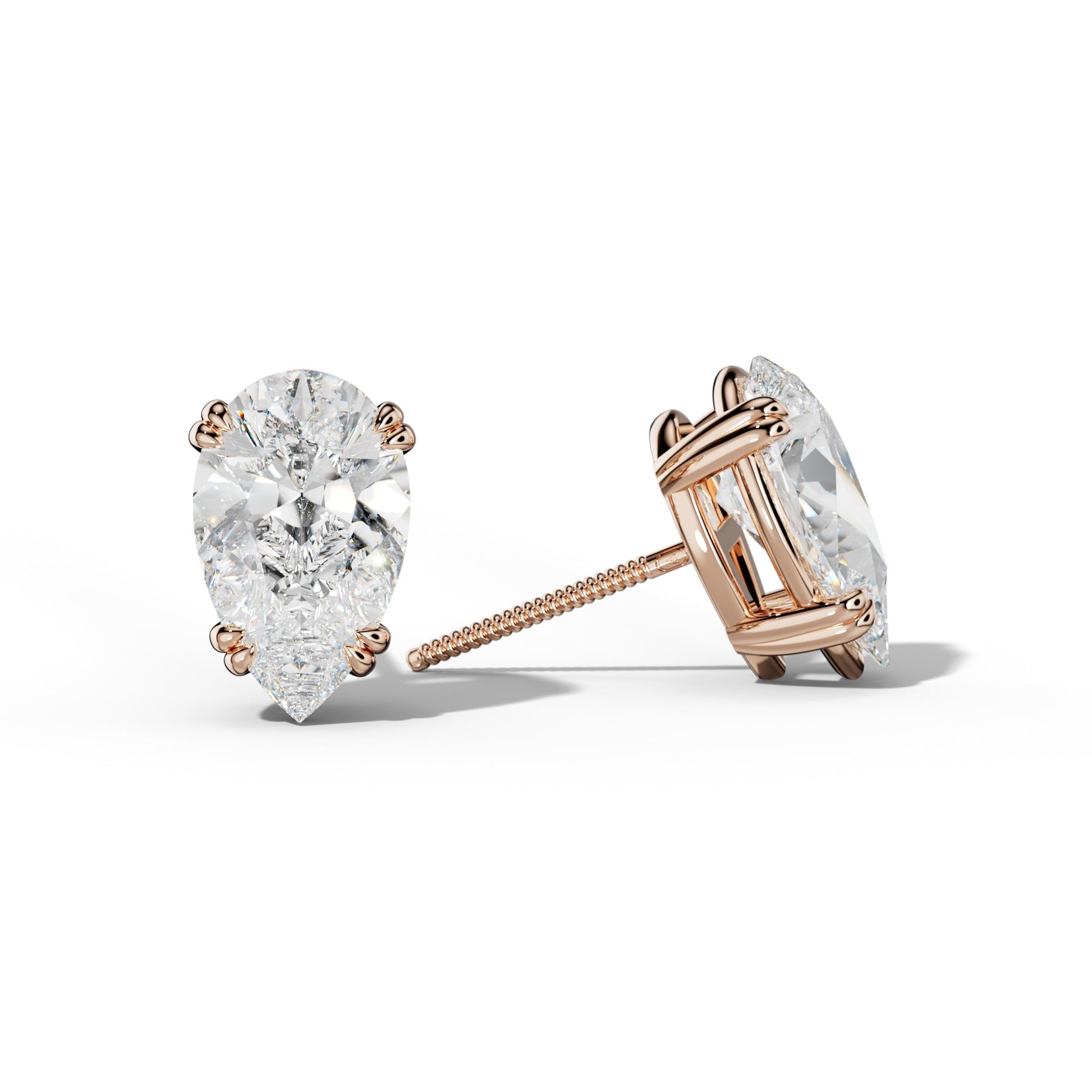 Pear Shape Diamond Stud Earrings With Claw Double Prongs - 1/2 - 18K Rose Gold