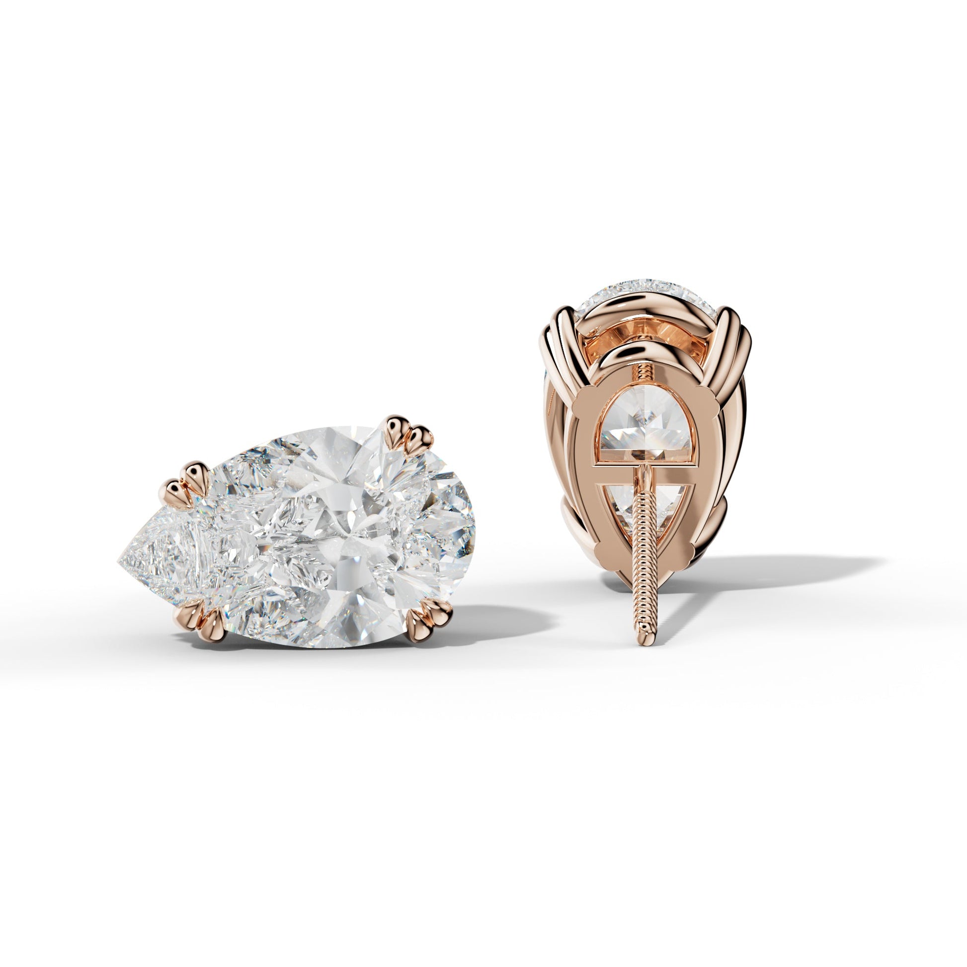 Pear Shape Diamond Stud Earrings With Claw Double Prongs - 1/2 - Platinum 950