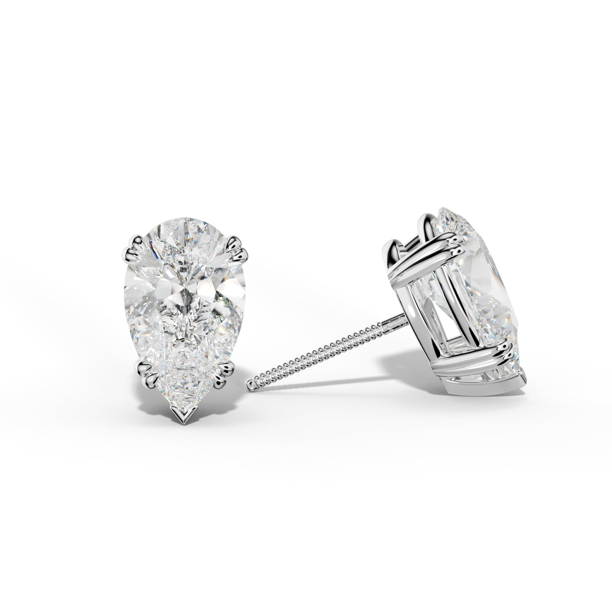 Pear Shape Diamond Stud Earrings With Claw Double And V Prongs