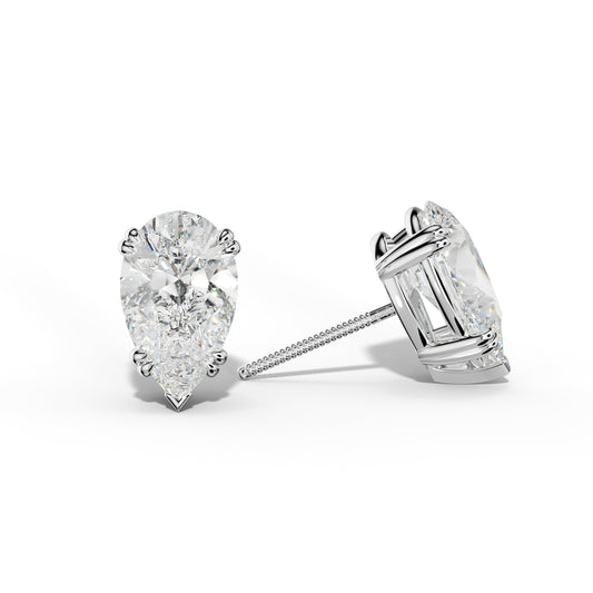 Pear Shape Diamond Stud Earrings With Claw Double And V Prongs