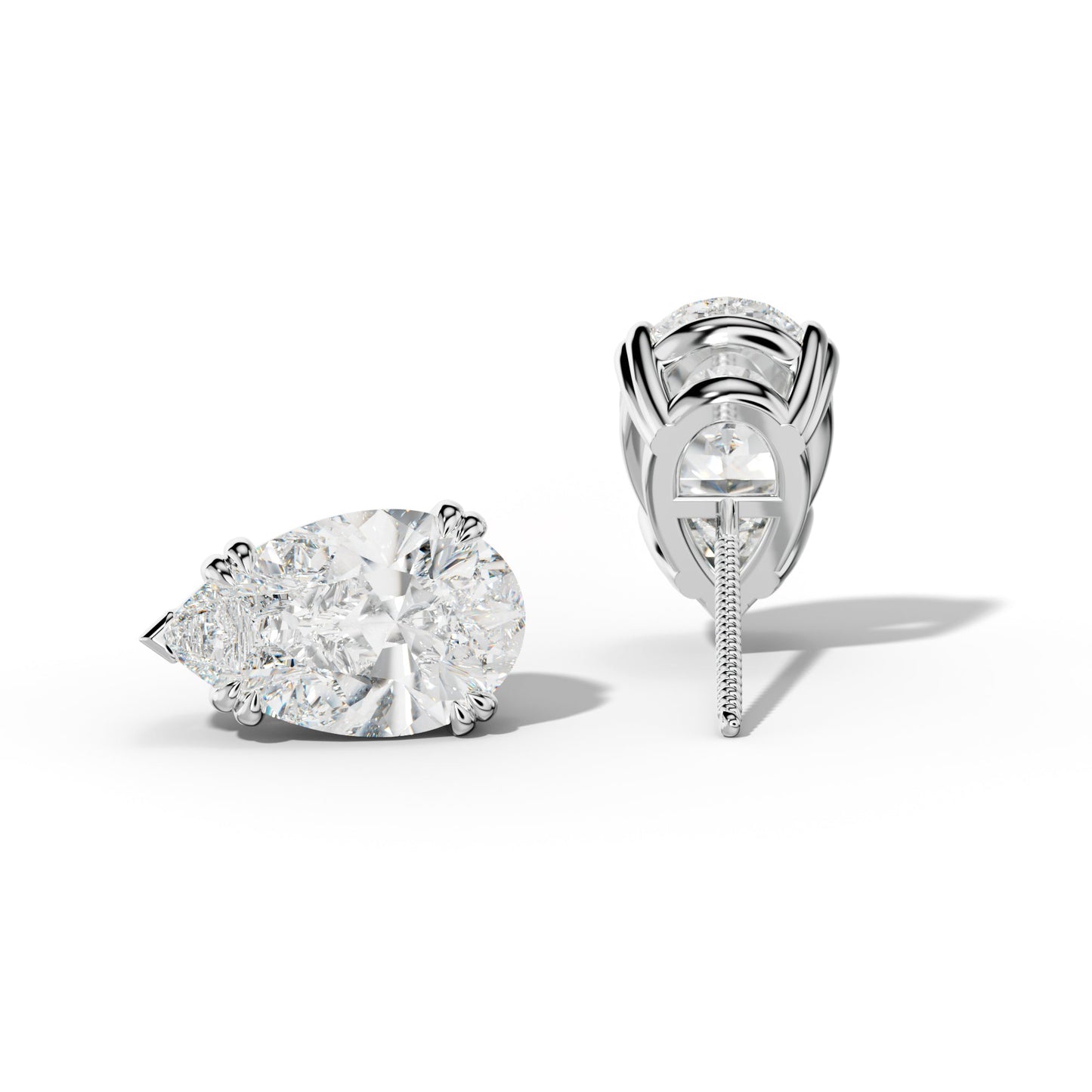 Pear Shape Diamond Stud Earrings With Claw Double And V Prongs - 1/2 - 14K Yellow Gold