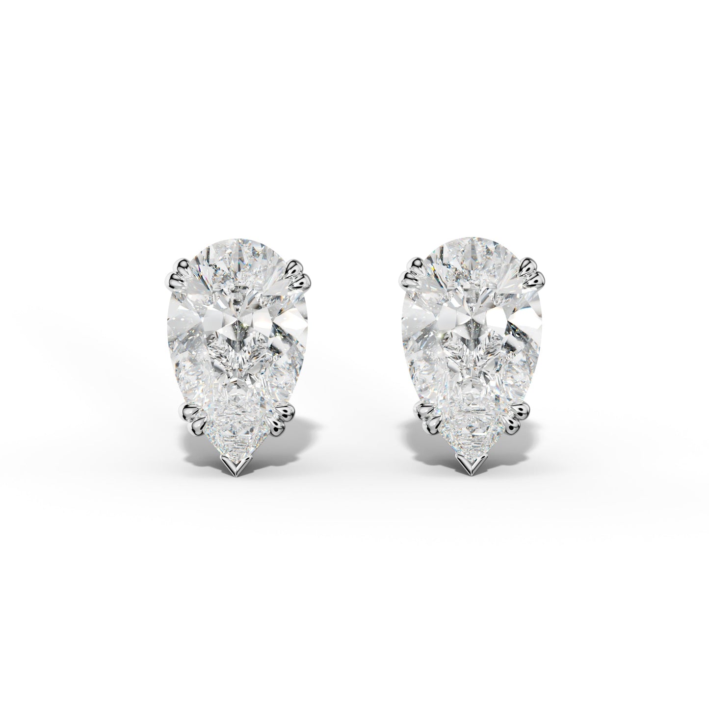 Pear Shape Diamond Stud Earrings With Claw Double And V Prongs - 1/2 - 14K Rose Gold
