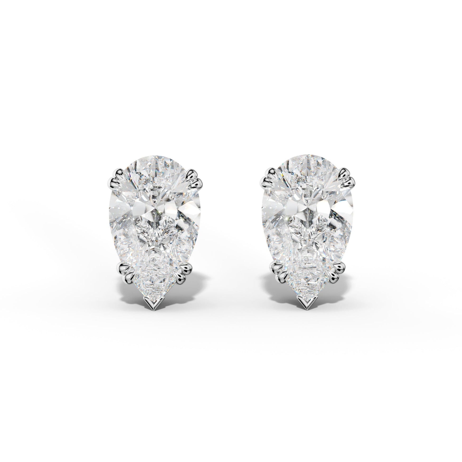 Pear Shape Diamond Stud Earrings With Claw Double And V Prongs - 1/2 - 14K Rose Gold