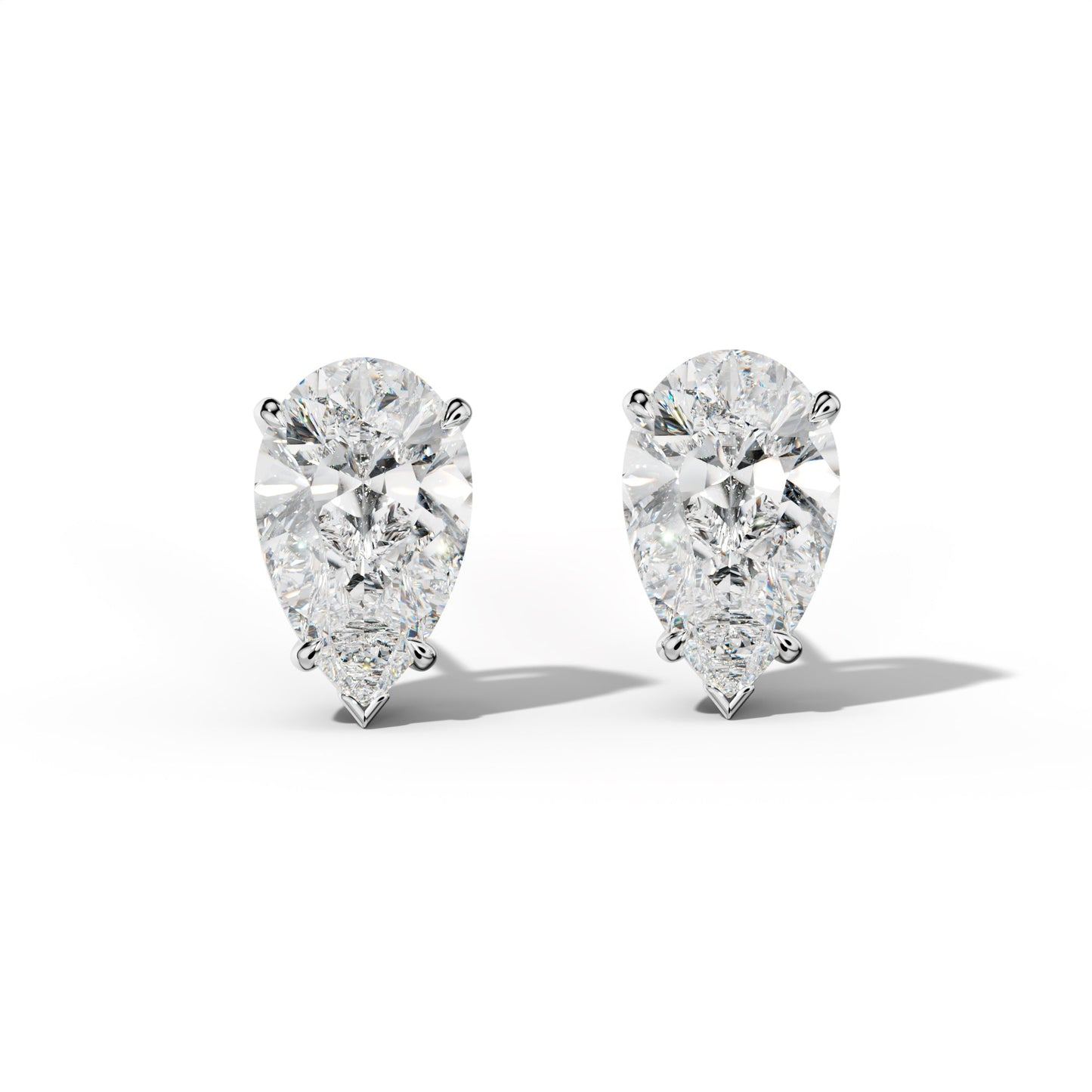 Pear Shape Diamond Stud Earrings With Four Claw And V Prongs - 1/2 - 14K Rose Gold