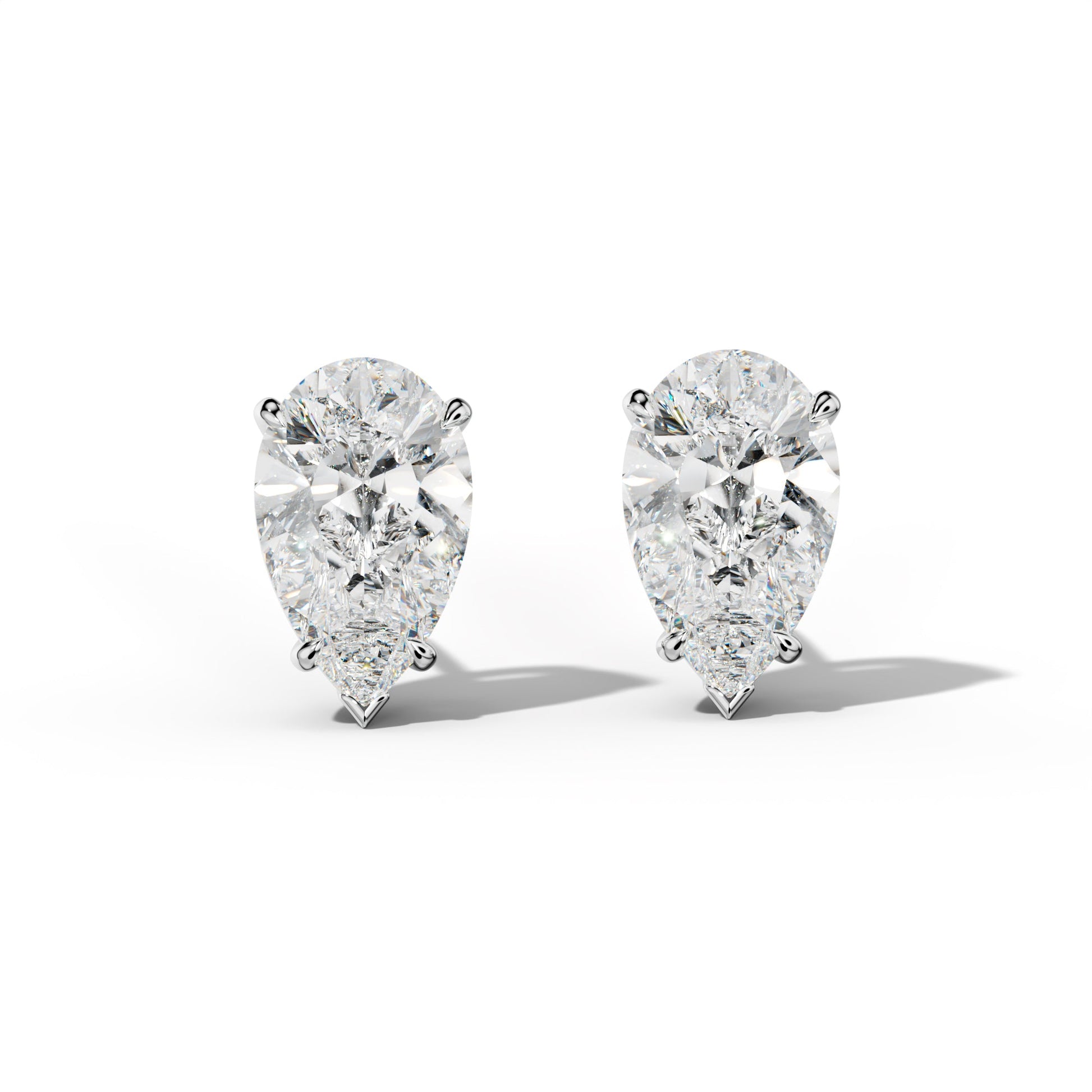 Pear Shape Diamond Stud Earrings With Four Claw And V Prongs - 1/2 - 14K Rose Gold