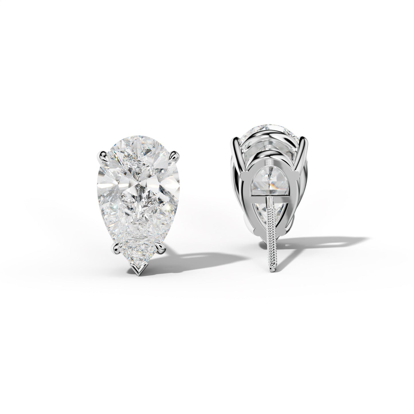 Pear Shape Diamond Stud Earrings With Four Claw And V Prongs - 1/2 - 14K Yellow Gold