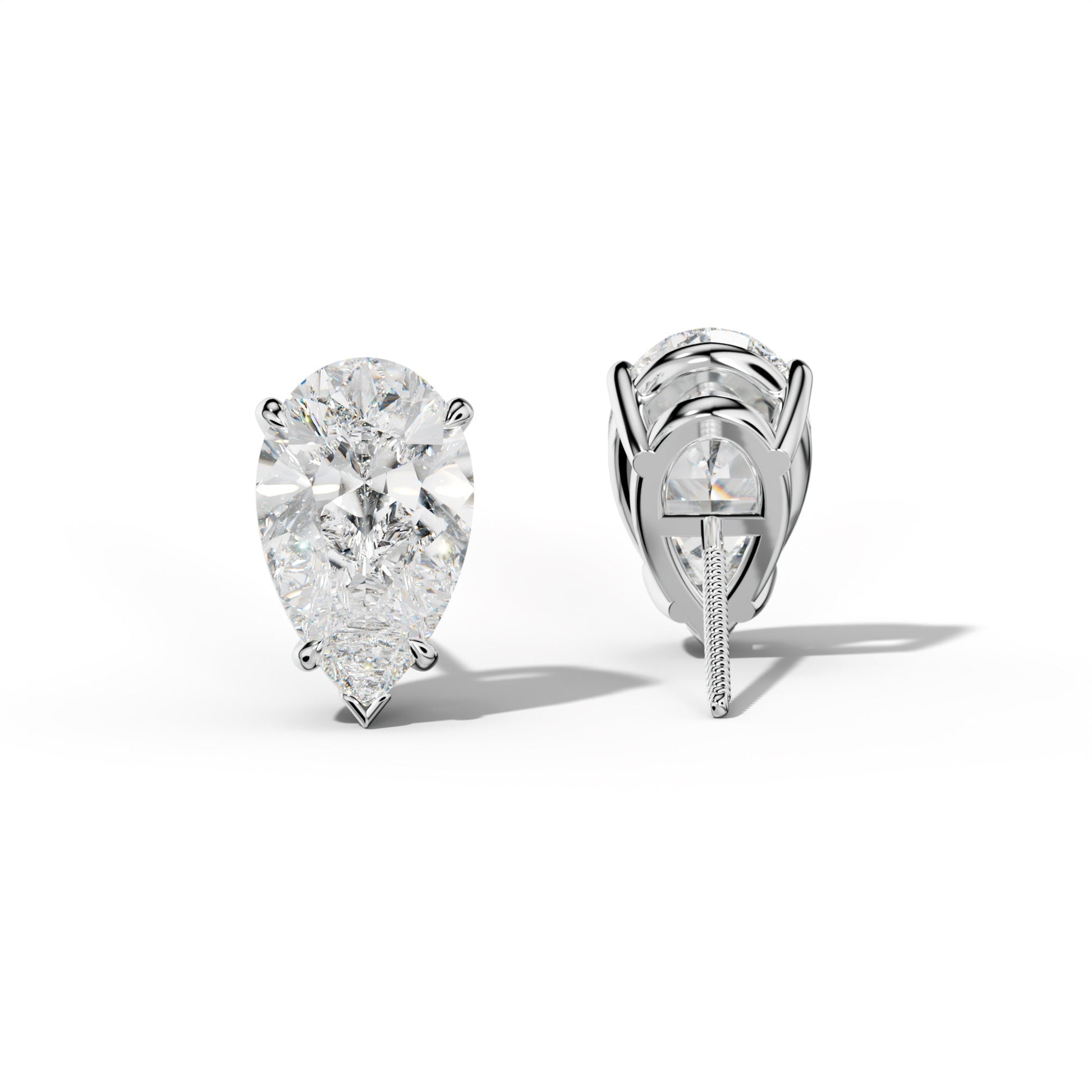 Pear Shape Diamond Stud Earrings With Four Claw And V Prongs - 1/2 - 14K Yellow Gold