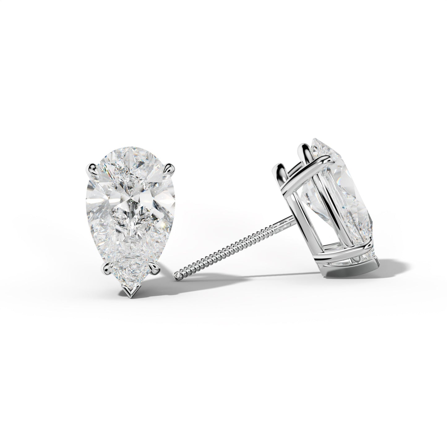 Pear Shape Diamond Stud Earrings With Four Claw And V Prongs