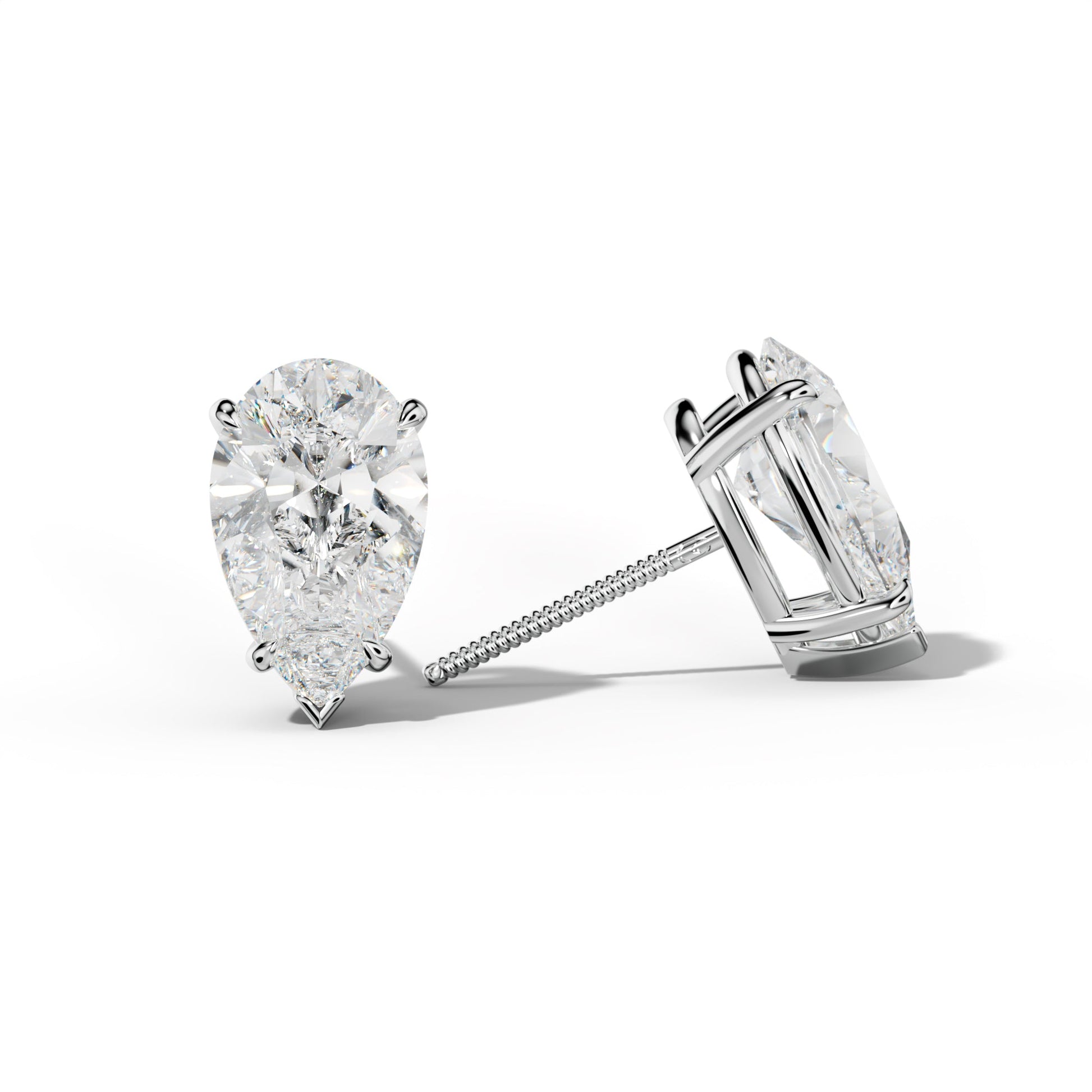 Pear Shape Diamond Stud Earrings With Four Claw And V Prongs