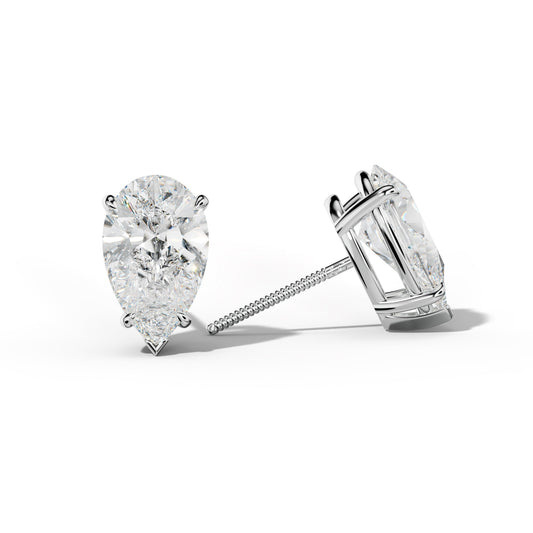 Pear Shape Diamond Stud Earrings With Four Claw And V Prongs