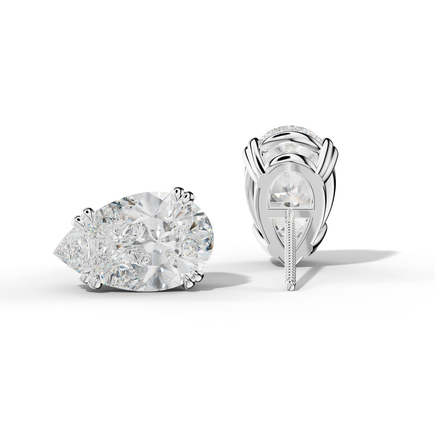 Pear Shape Diamond Stud Earrings With Claw Double Prongs - 1/2 - 14K Yellow Gold
