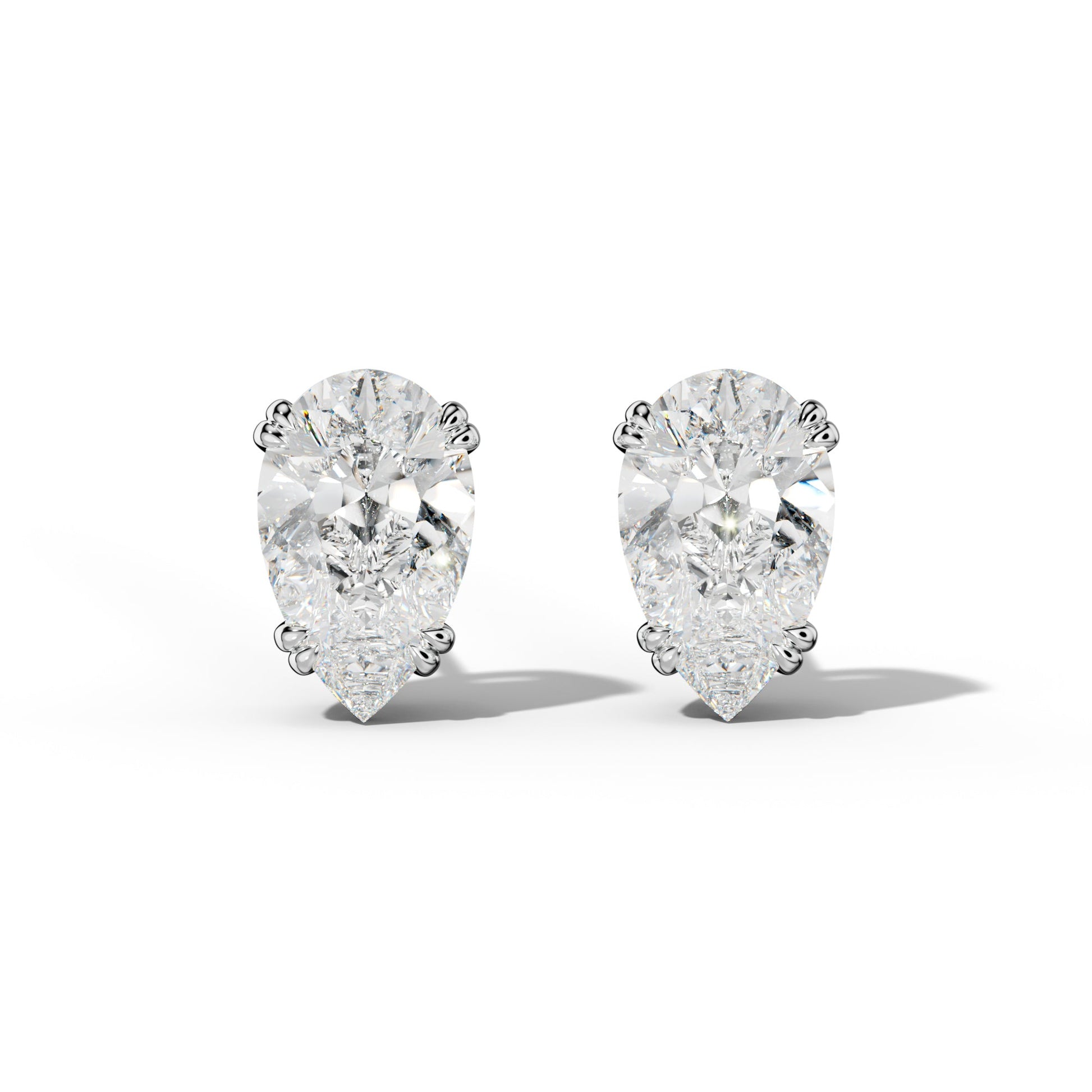Pear Shape Diamond Stud Earrings With Claw Double Prongs - 1/2 - 14K Rose Gold