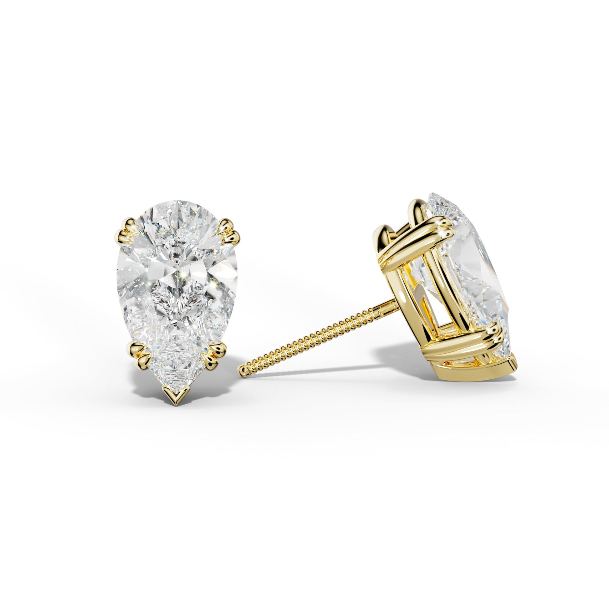 Pear Shape Diamond Stud Earrings With Claw Double And V Prongs - 1/2 - 18K White Gold