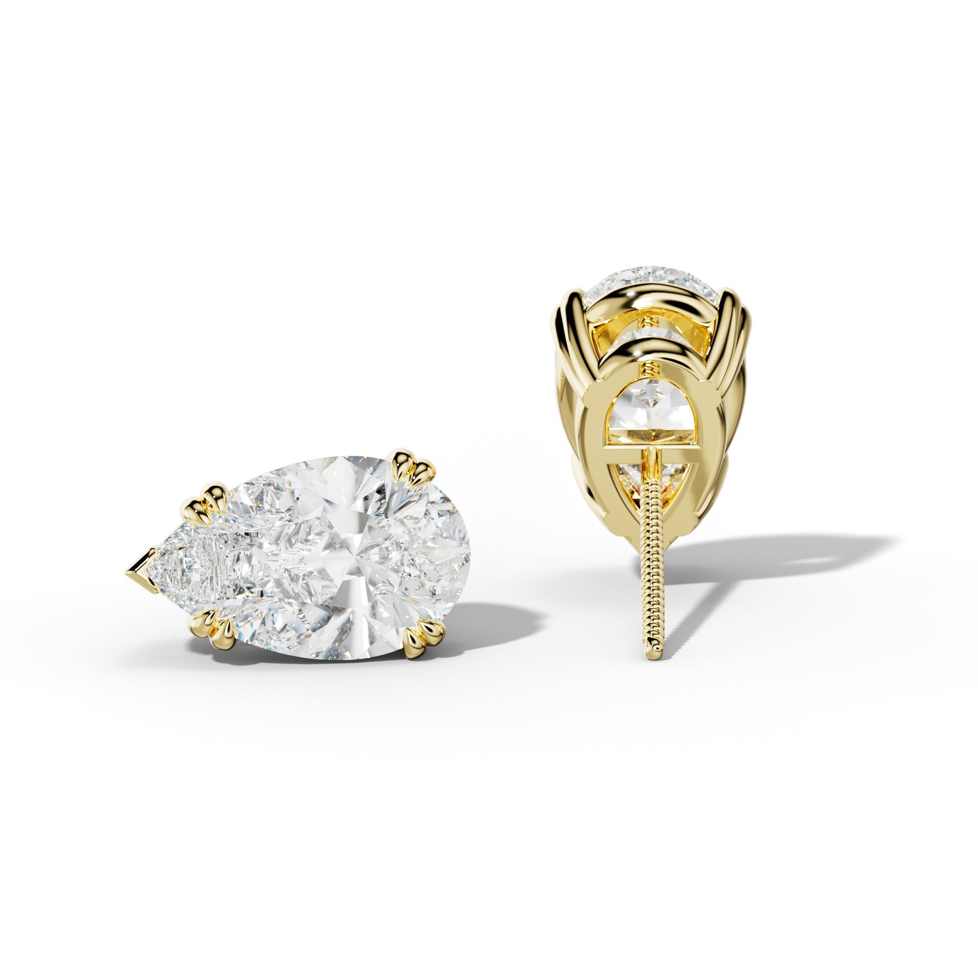 Pear Shape Diamond Stud Earrings With Claw Double And V Prongs - 1/2 - 18K Yellow Gold