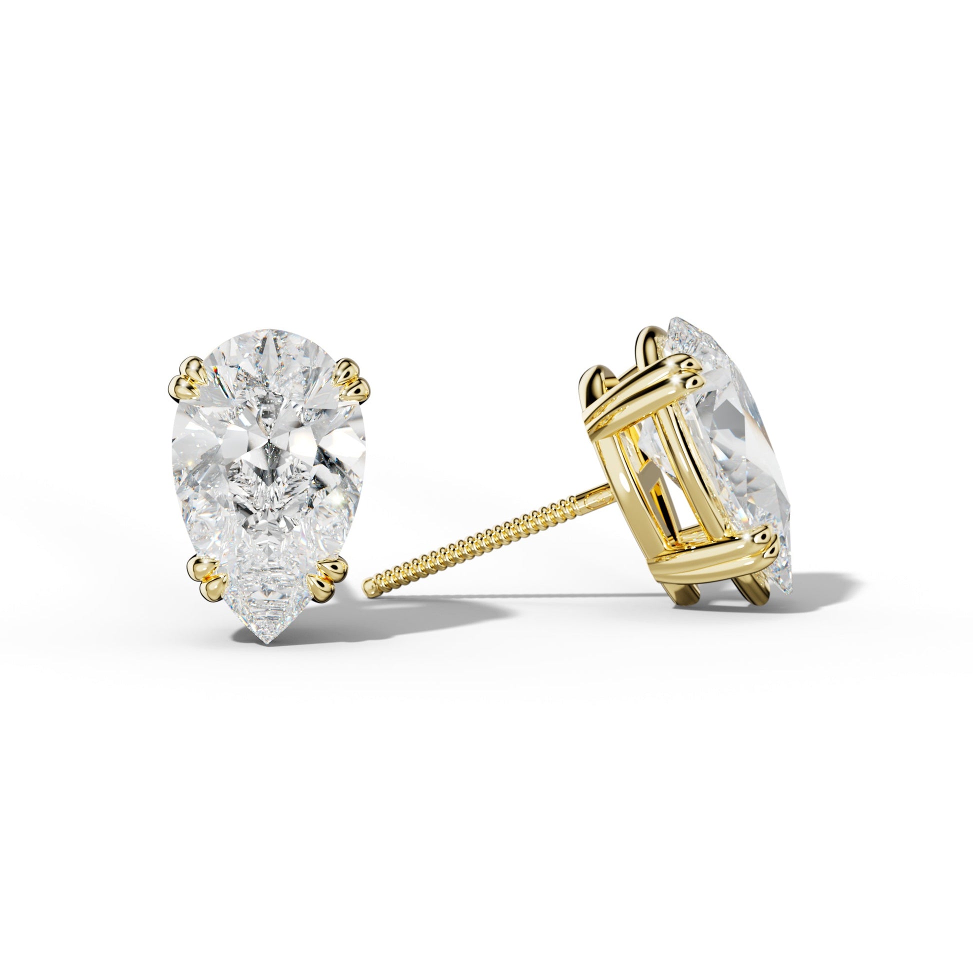 Pear Shape Diamond Stud Earrings With Claw Double Prongs - 1/2 - 18K White Gold