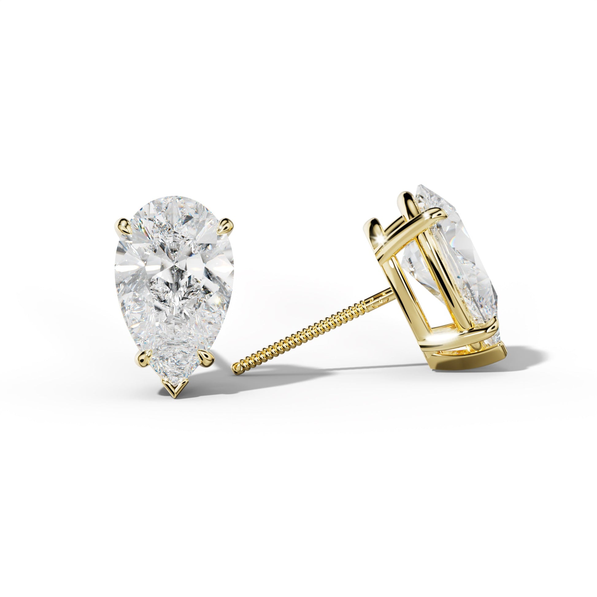 Pear Shape Diamond Stud Earrings With Four Claw And V Prongs - 1/2 - 18K White Gold