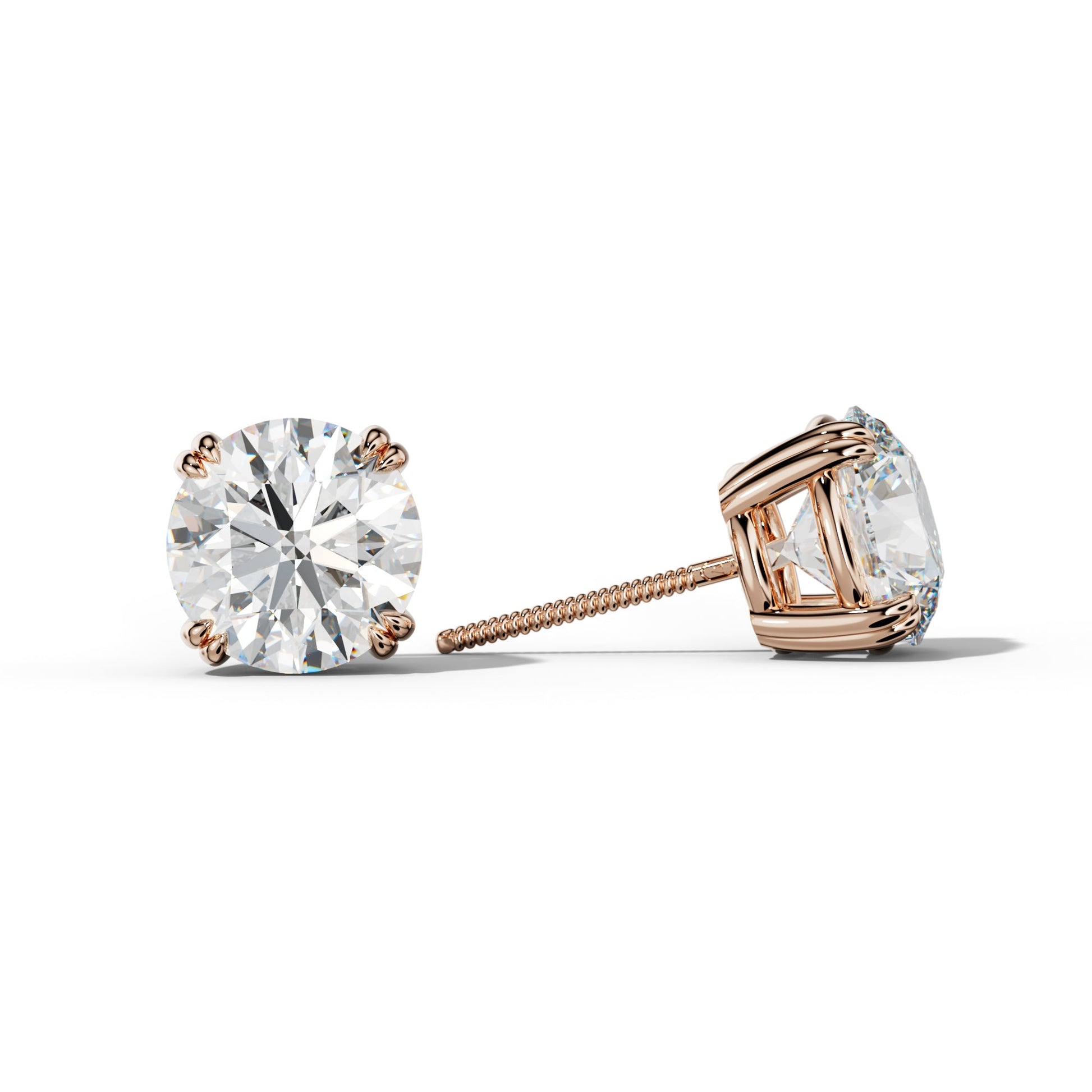 Round Diamond Stud Earrings With Claw Double Prongs - 1/2 - Platinum 950